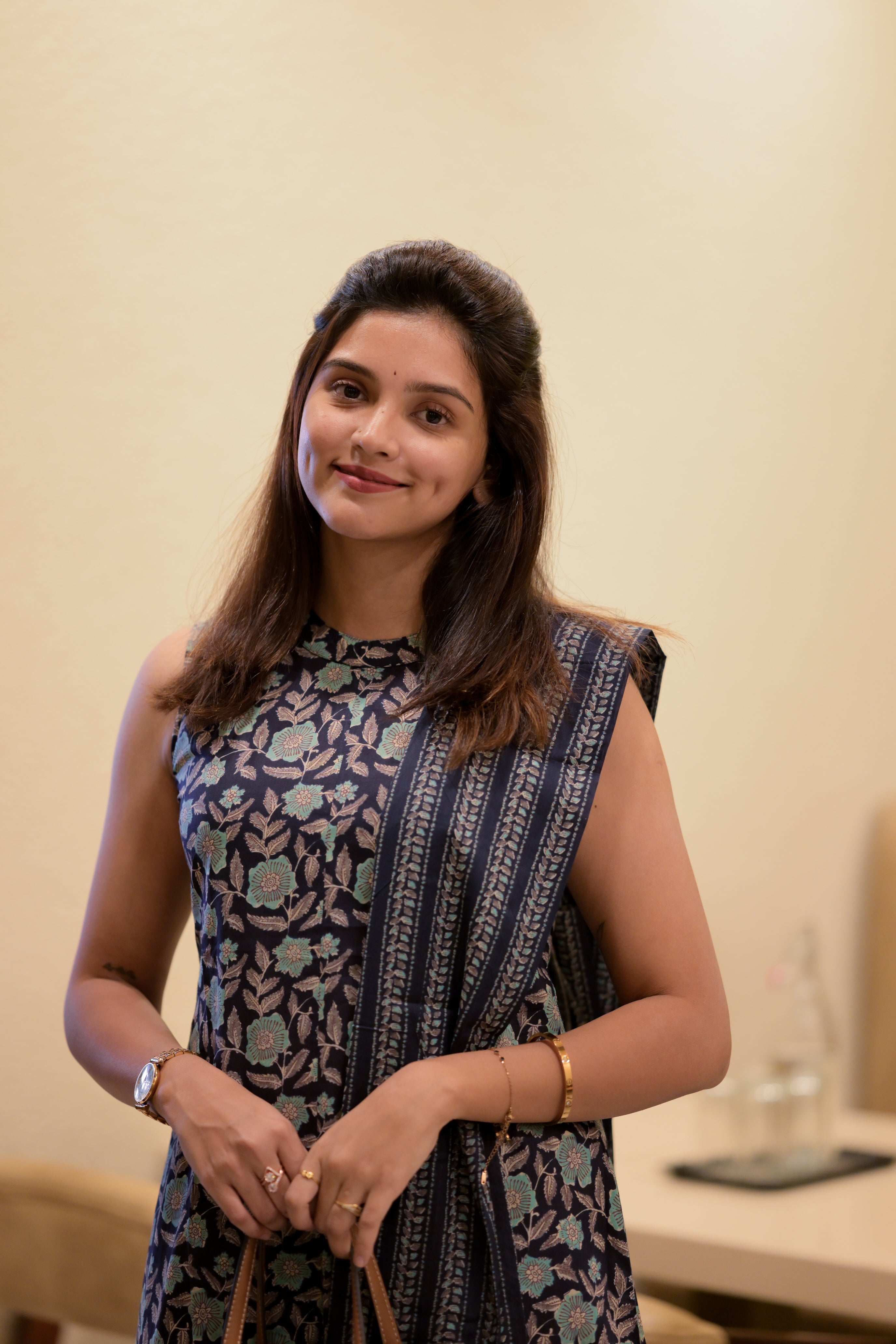 Smirti - organic cotton floral hand block printed suit set set in blue