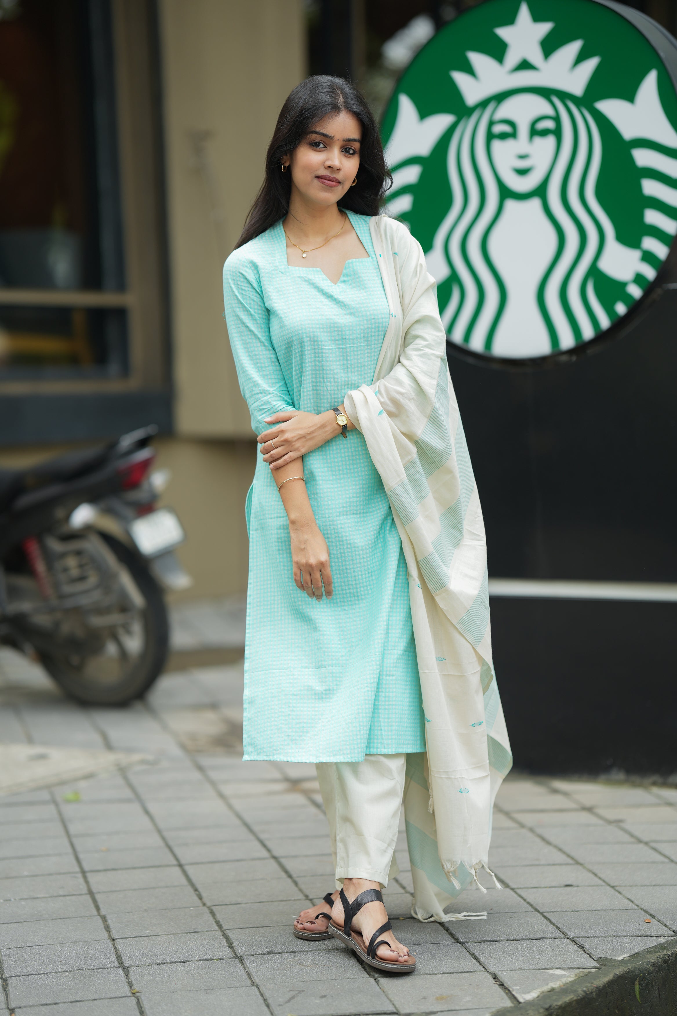 Nimisha (blue ) - checked handloom cotton suit set in blue