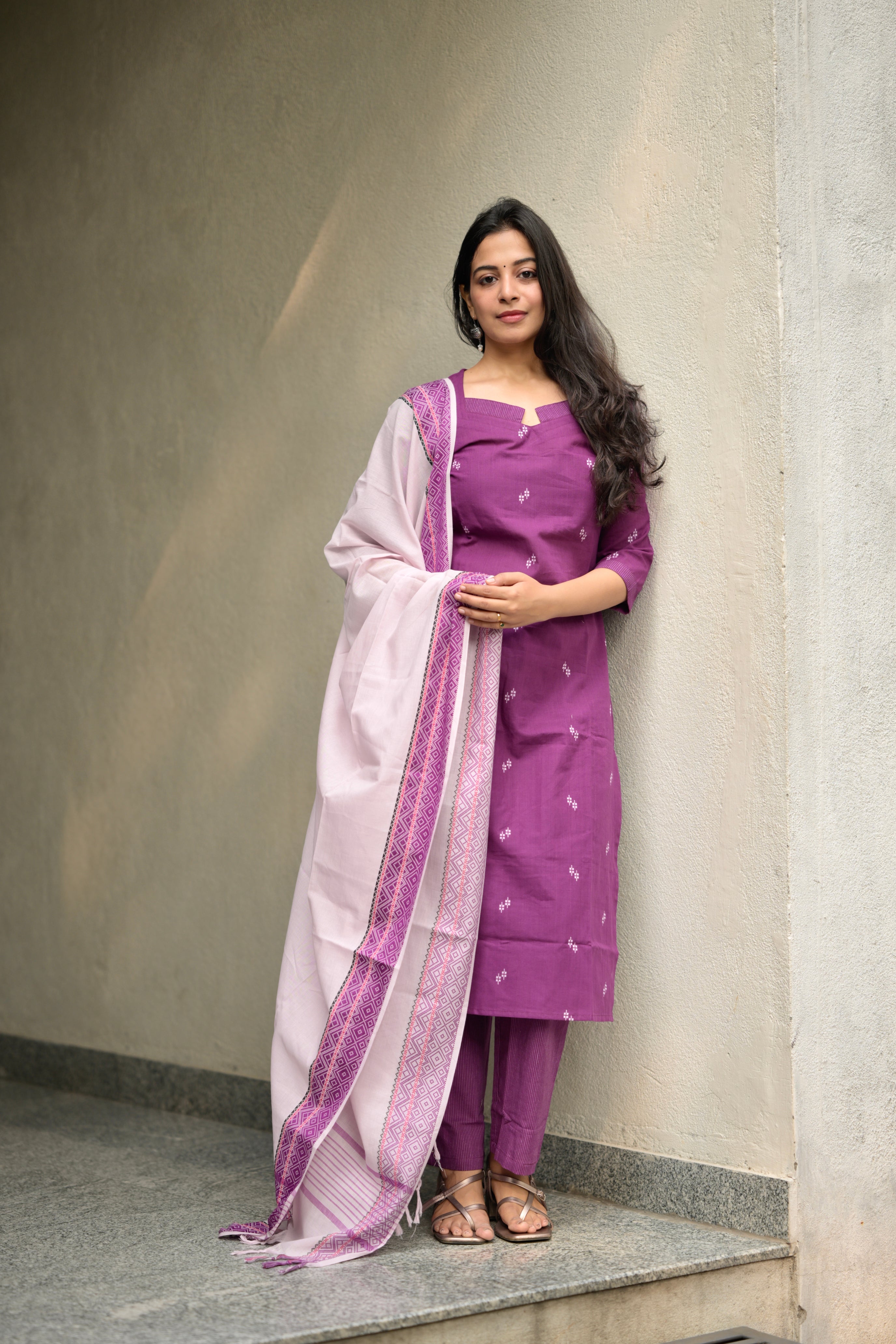 Mohini ( purple ) - organic handloom cotton suit set in purple colour