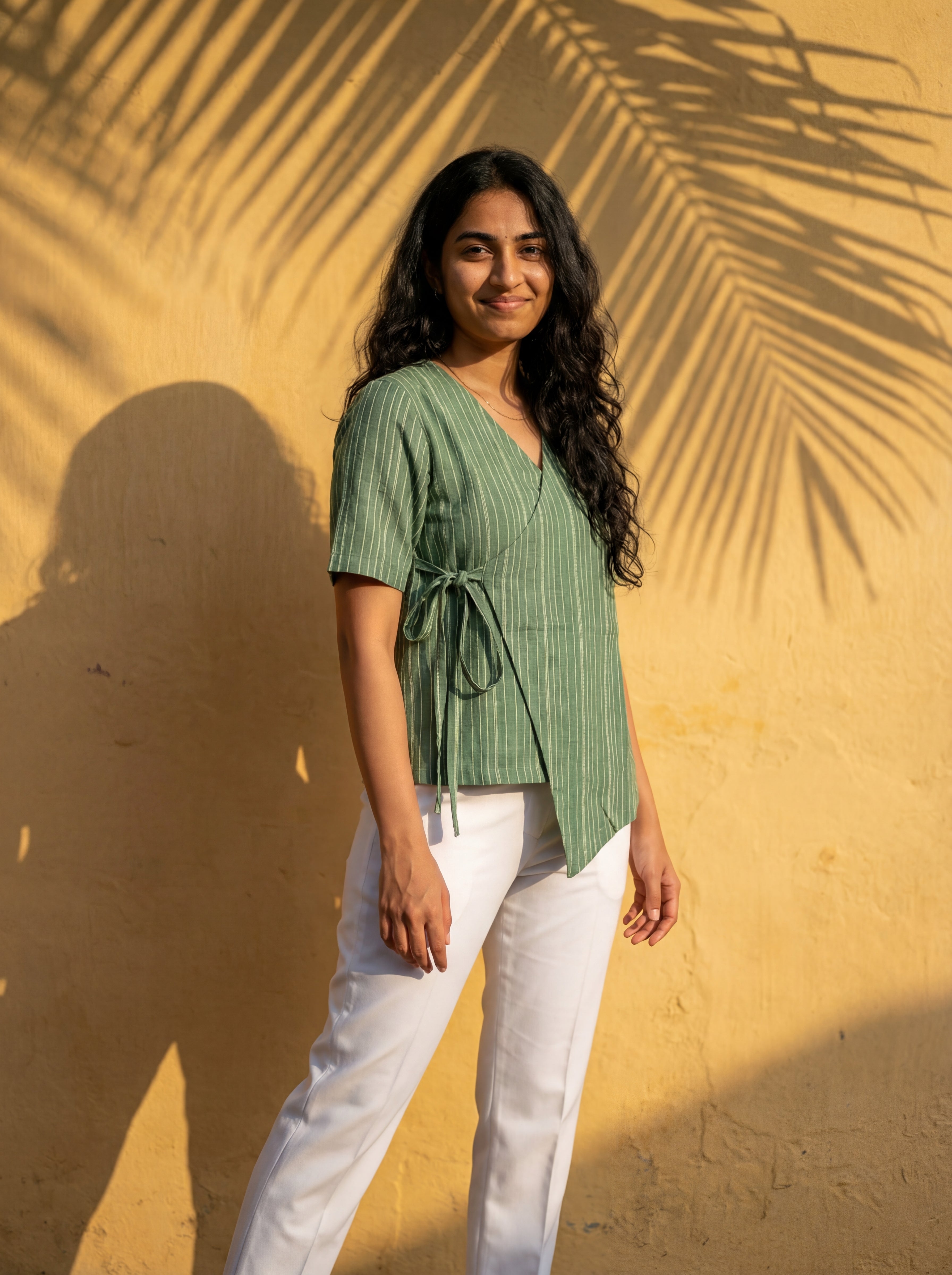 Crop top #45- handloom organic cotton top in green