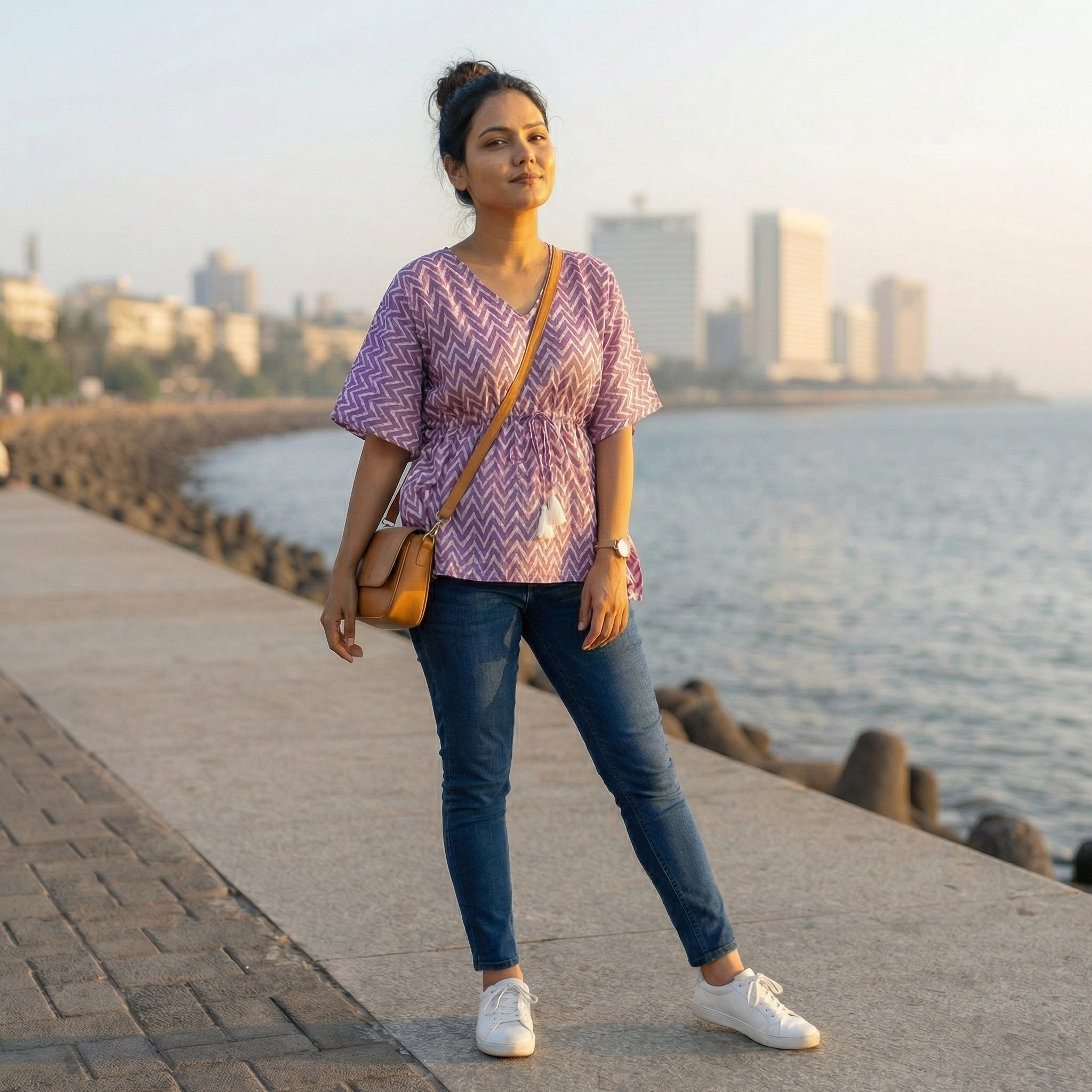 Kaftan Top #6- zizag printed organic cotton kaftan top in lavender