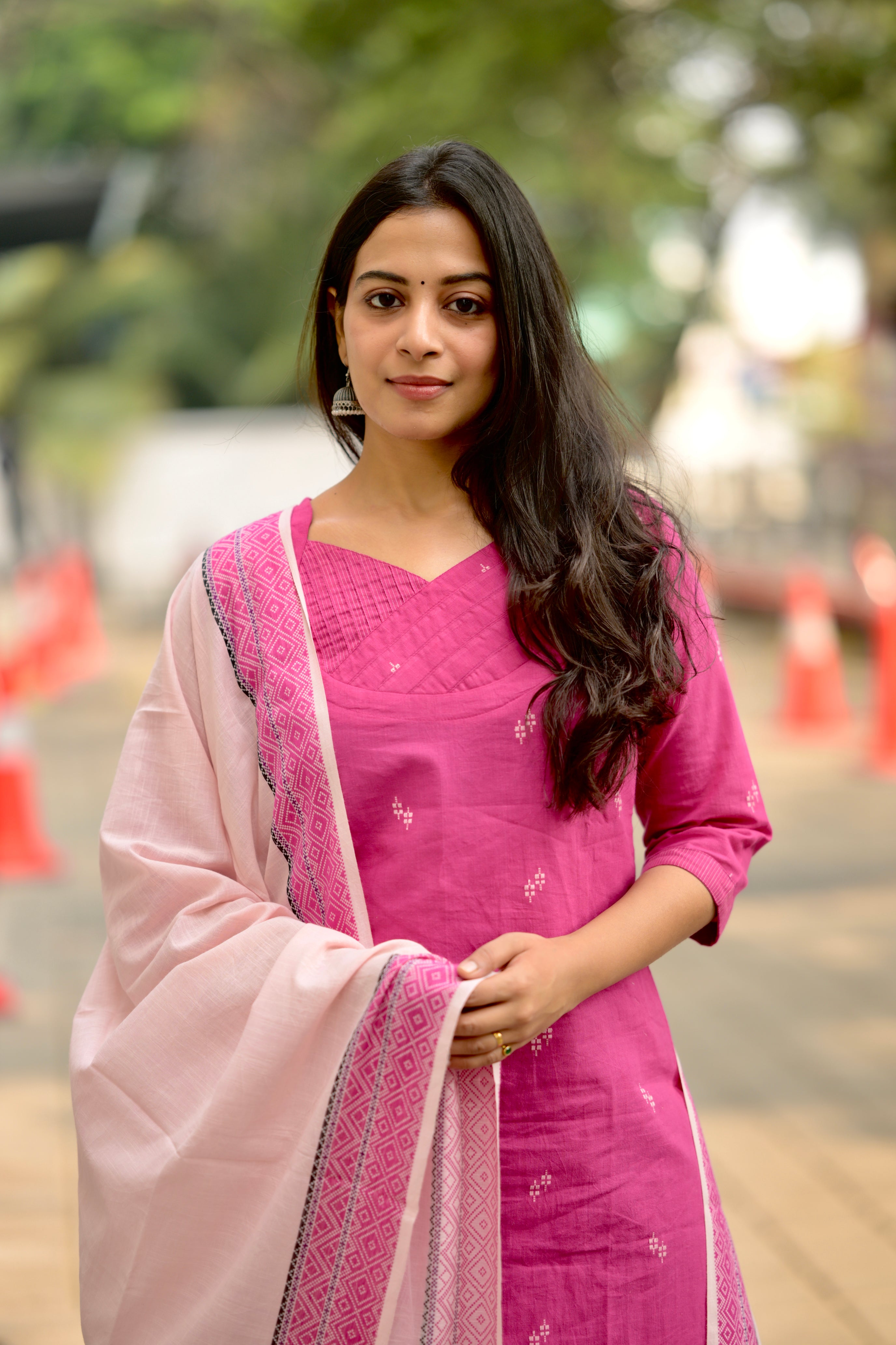 Mohini ( pink ) - organic handloom cotton suit set in pink colour