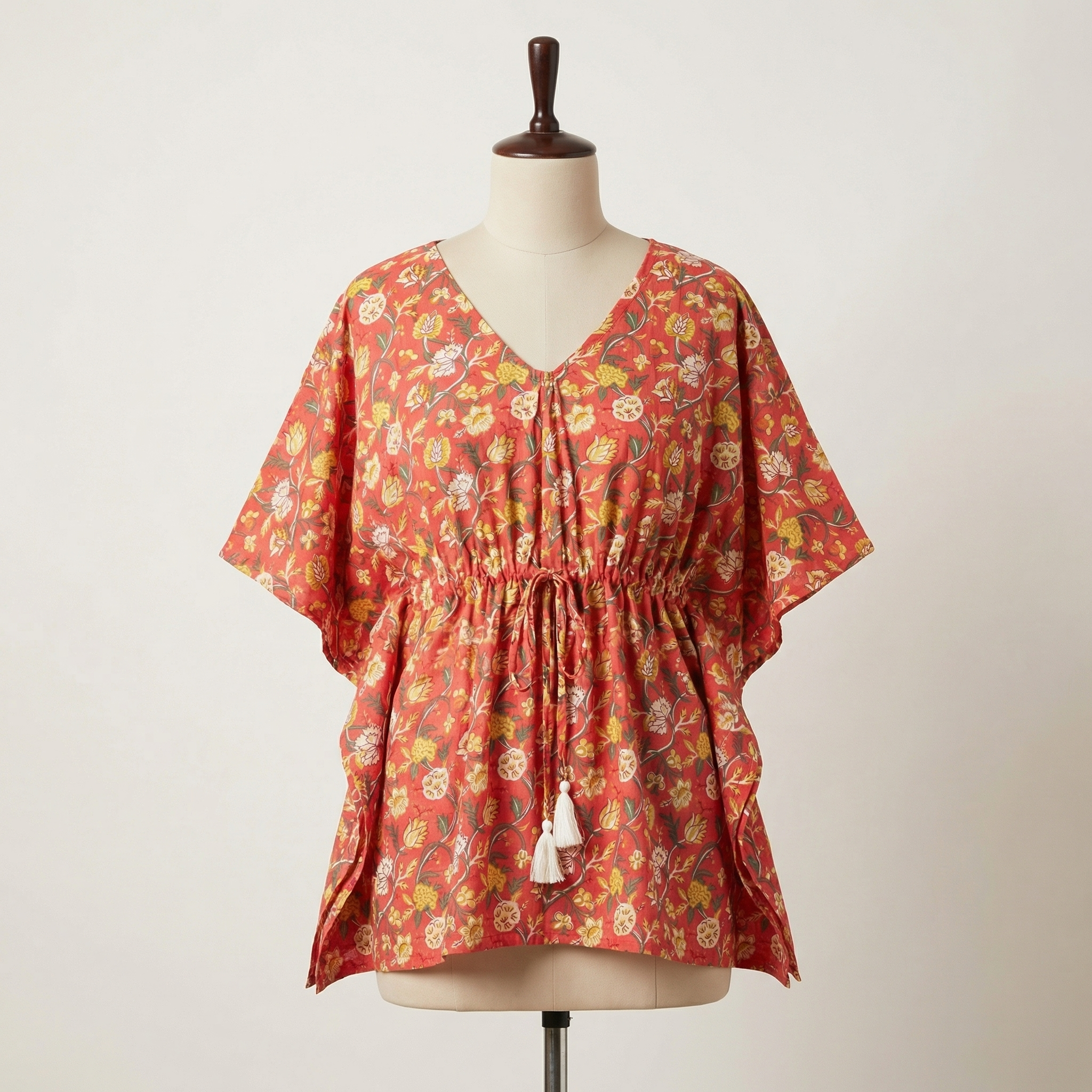 Kaftan Top #9- stripes printed organic cotton kaftan top in burnt orange