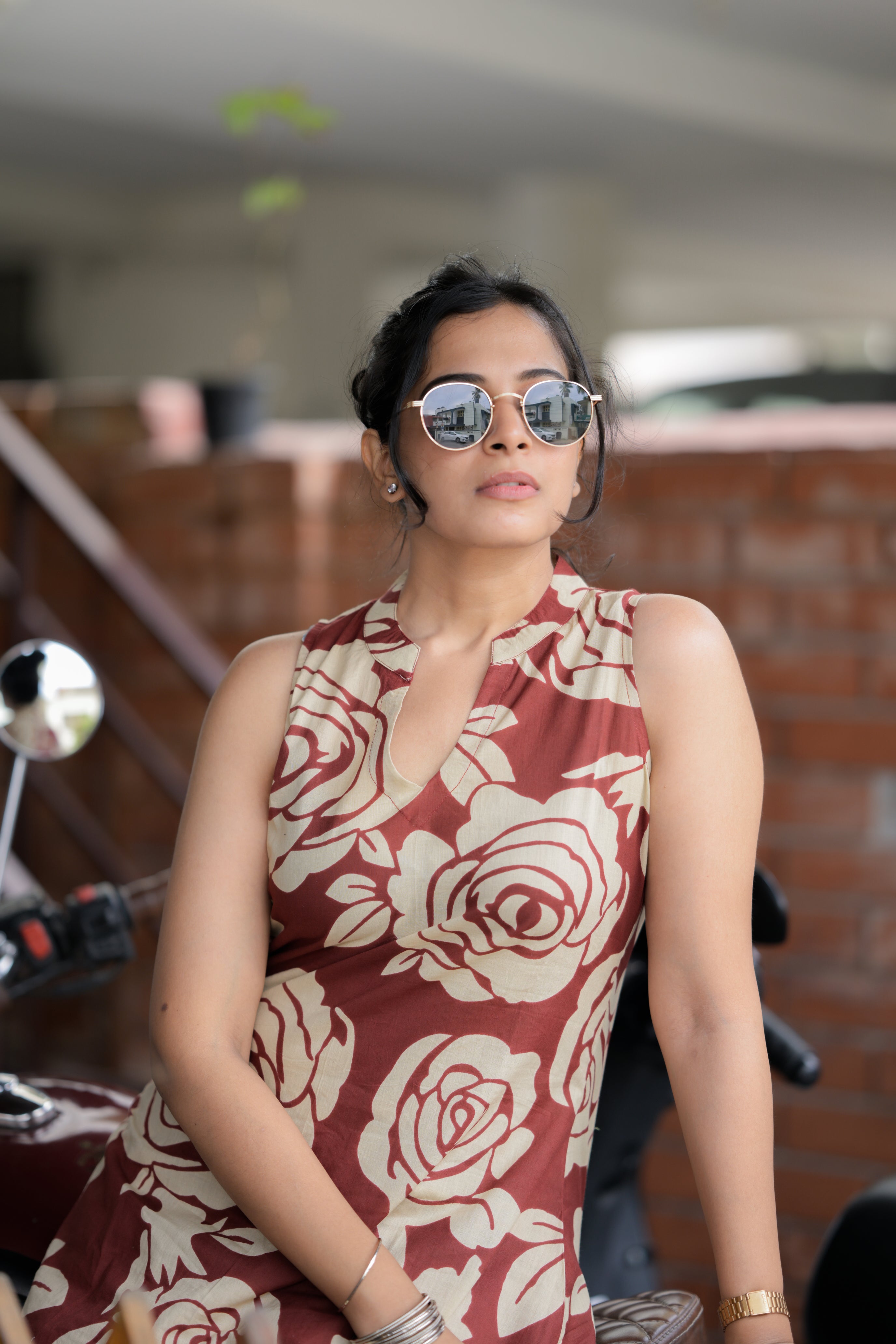 Taara (red) -  floral handblock A line organic cotton kurta set in red