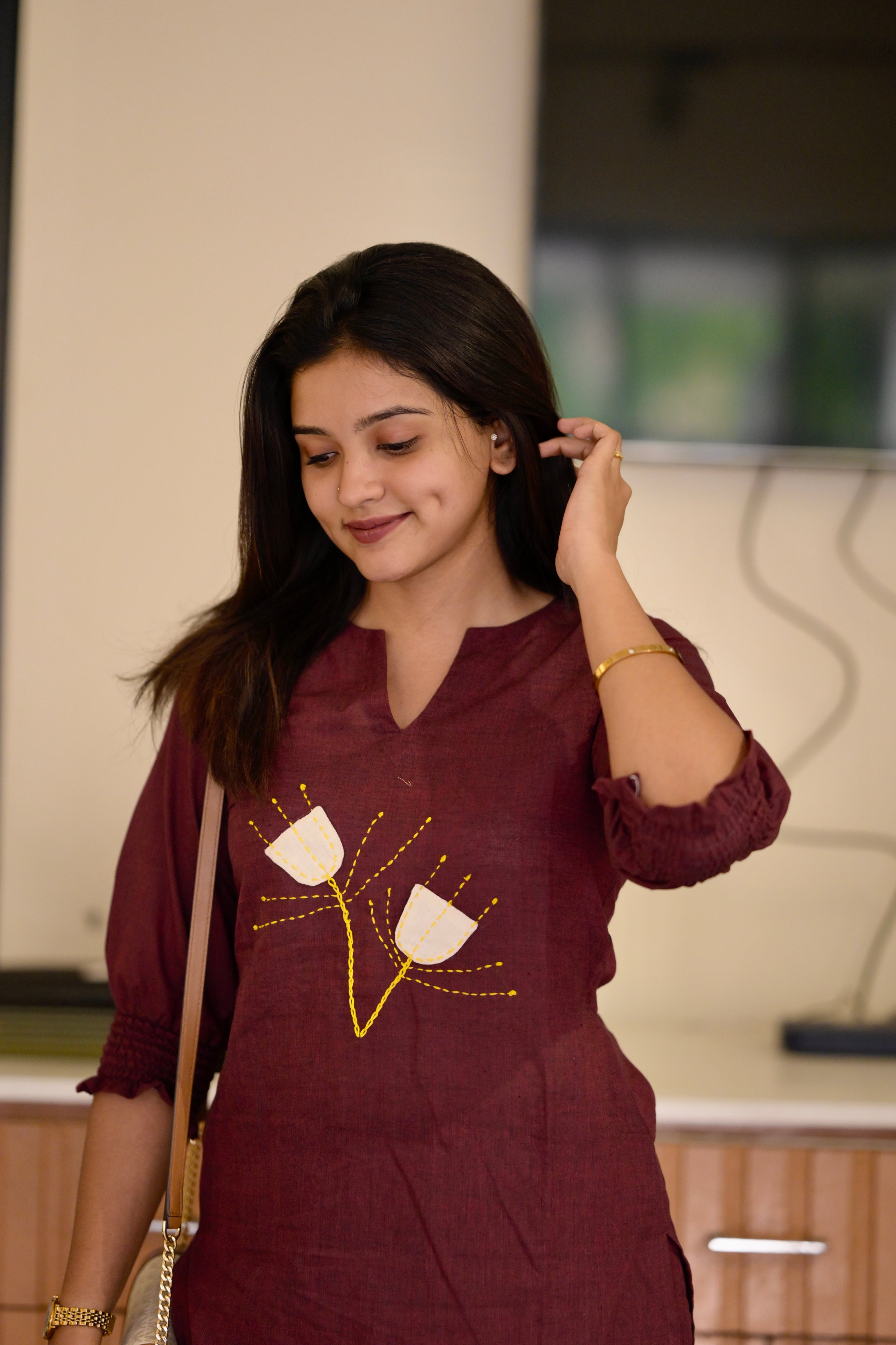 Savanna (brown) - Cotton flex co-ord set with appliqué work in  brown