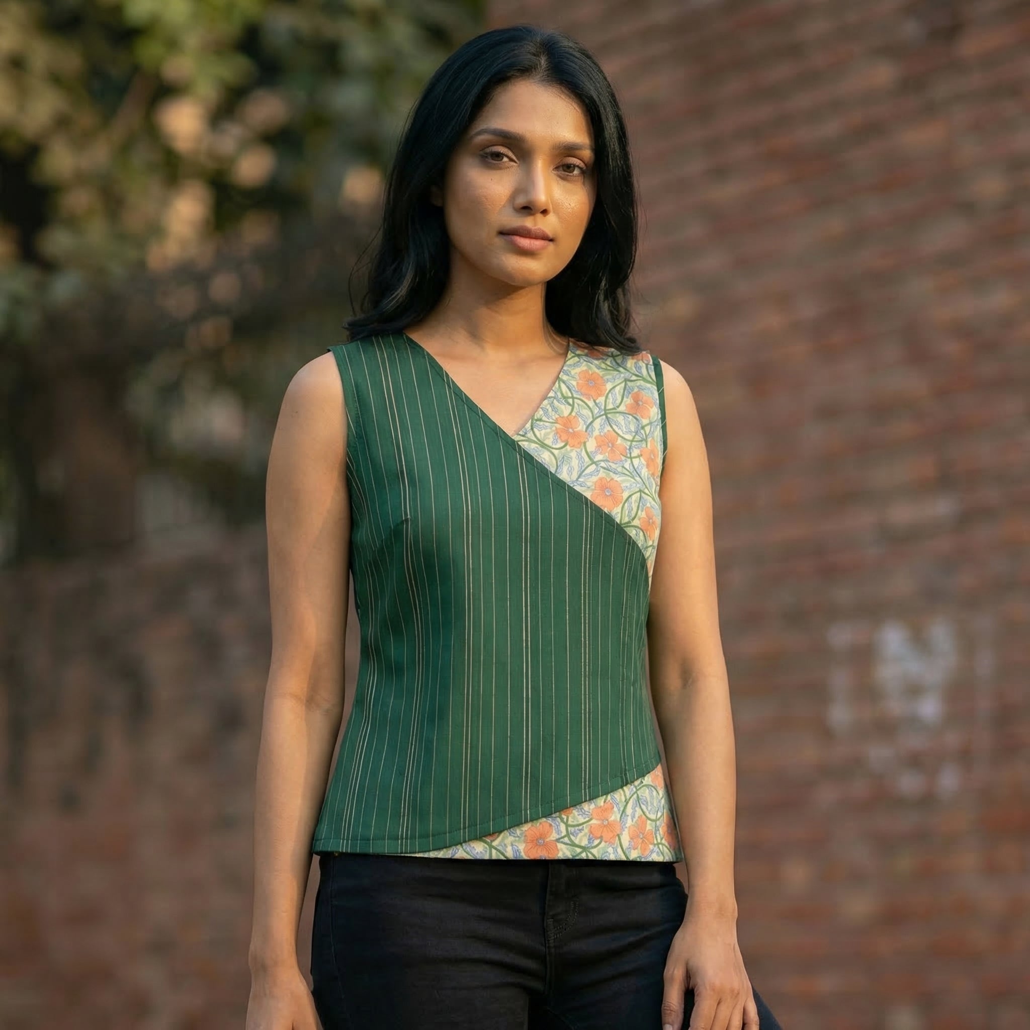 Crop top #89- handloom organic cotton top in dark green