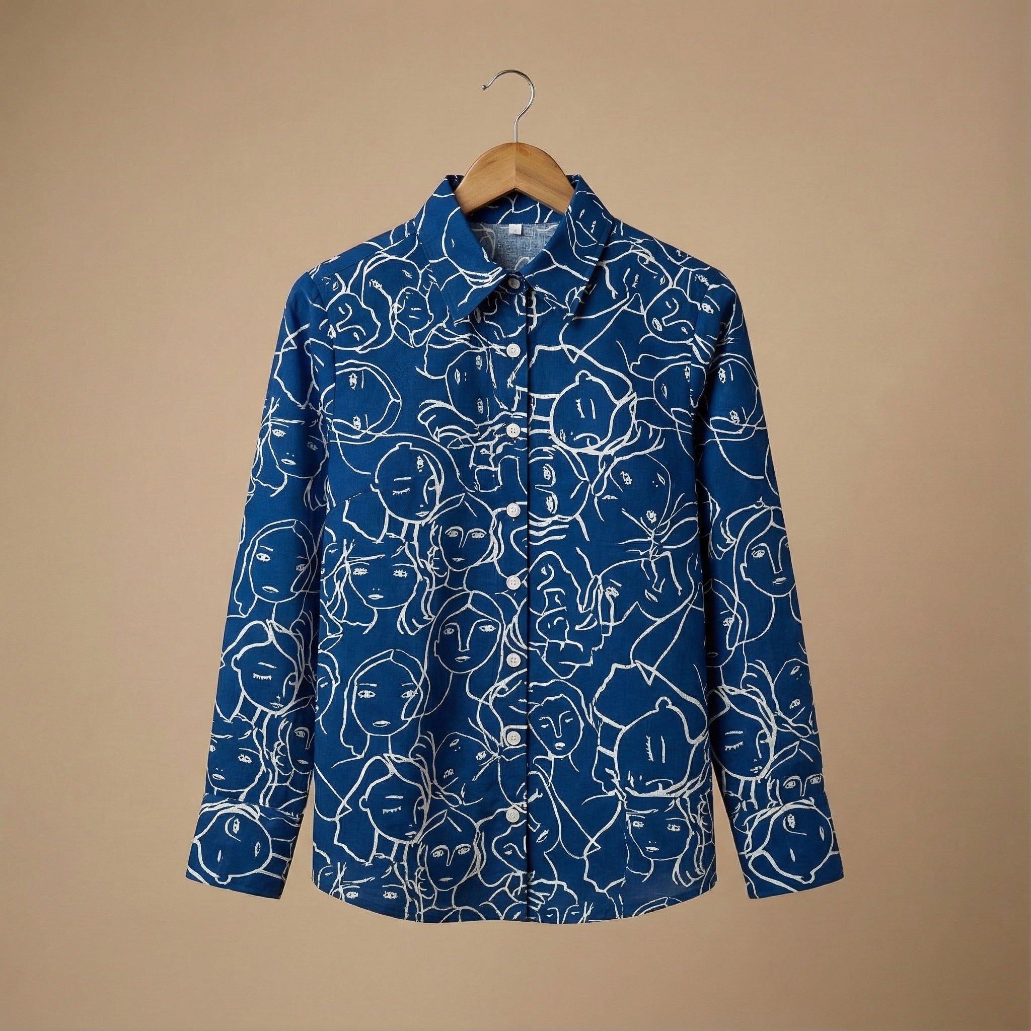 Women's shirt 11 -abstract printed organic cotton shirt in dark blue