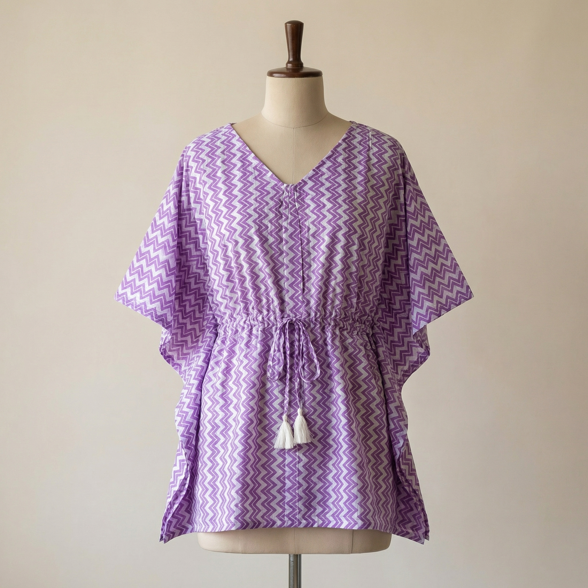 Kaftan Top #6- zizag printed organic cotton kaftan top in lavender