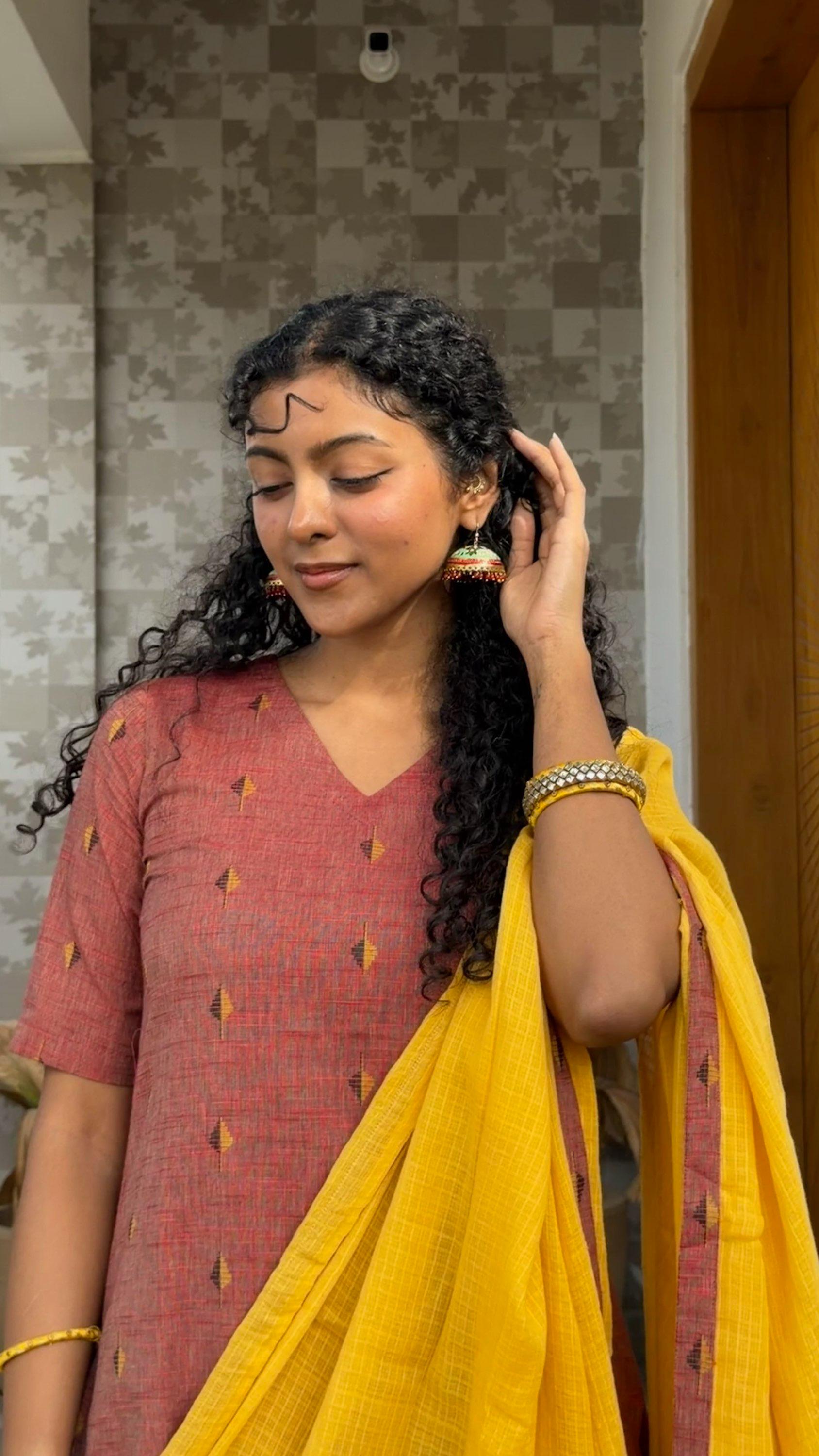 Tapasya - handloom cotton suit set in honey & mustard colour