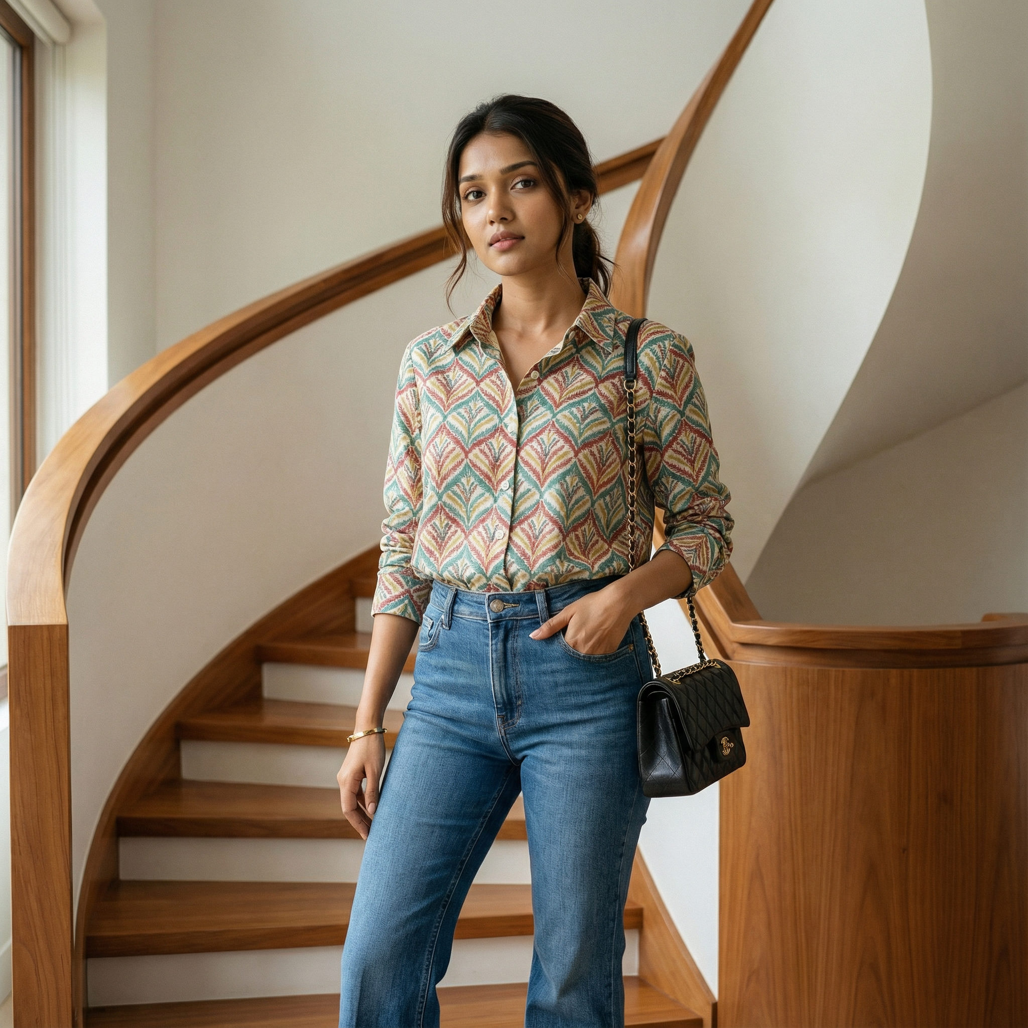 Women's shirt 13-Leaf printed organic cotton shirt in multi colour