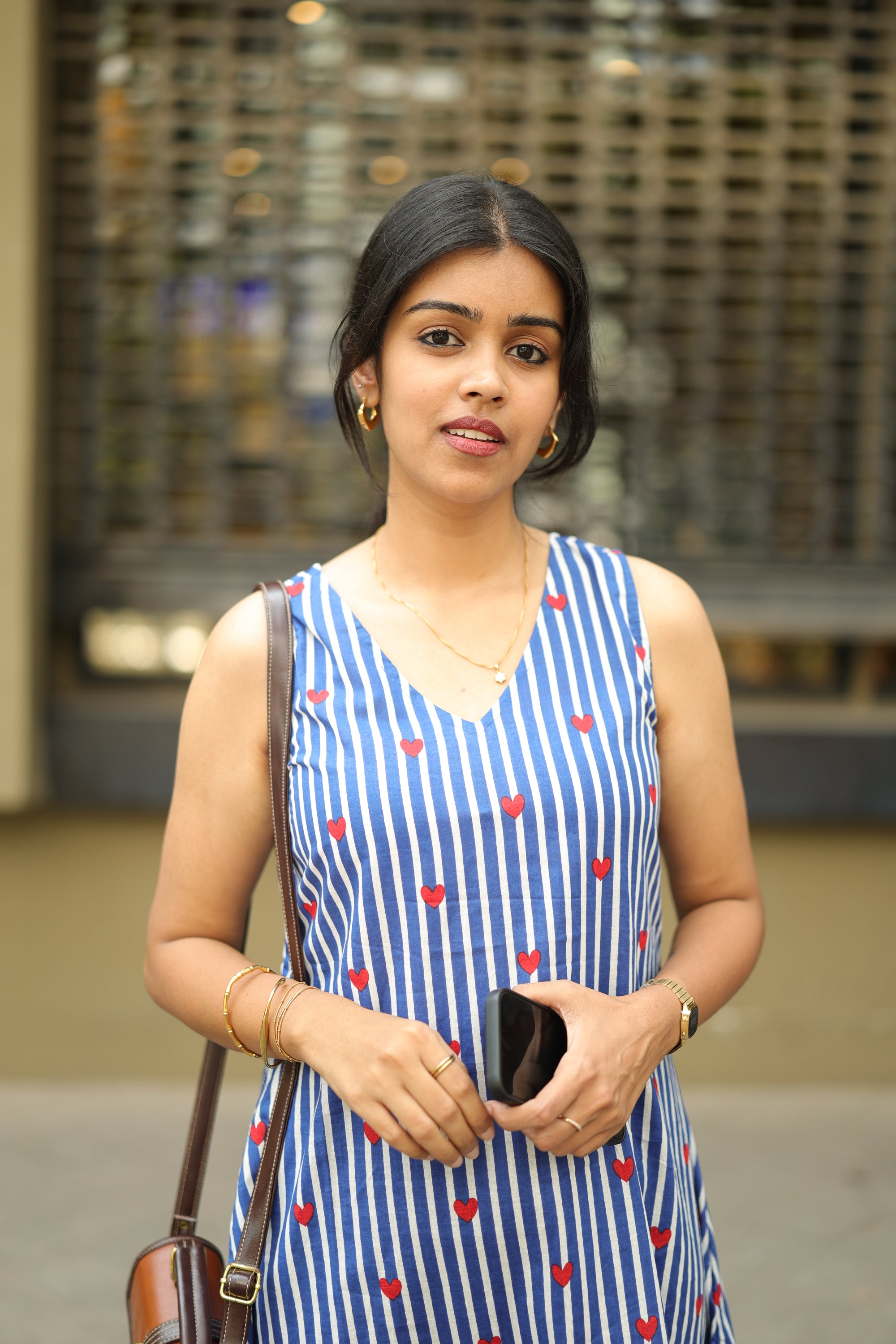 Dress 27 - sweet heart printed organic cotton dress in blue and white