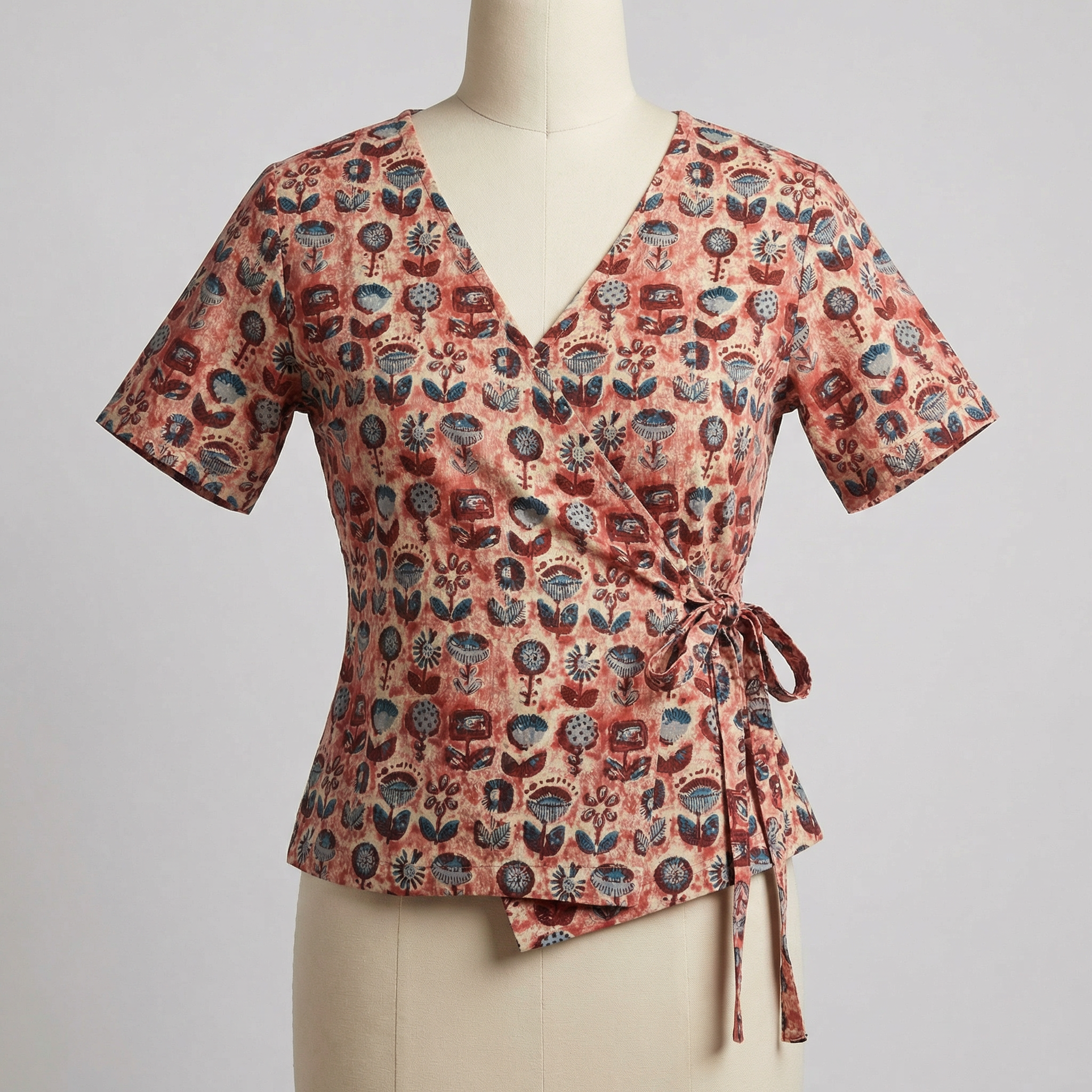 Crop top #100- handloom organic wrap on cotton top in multi colour