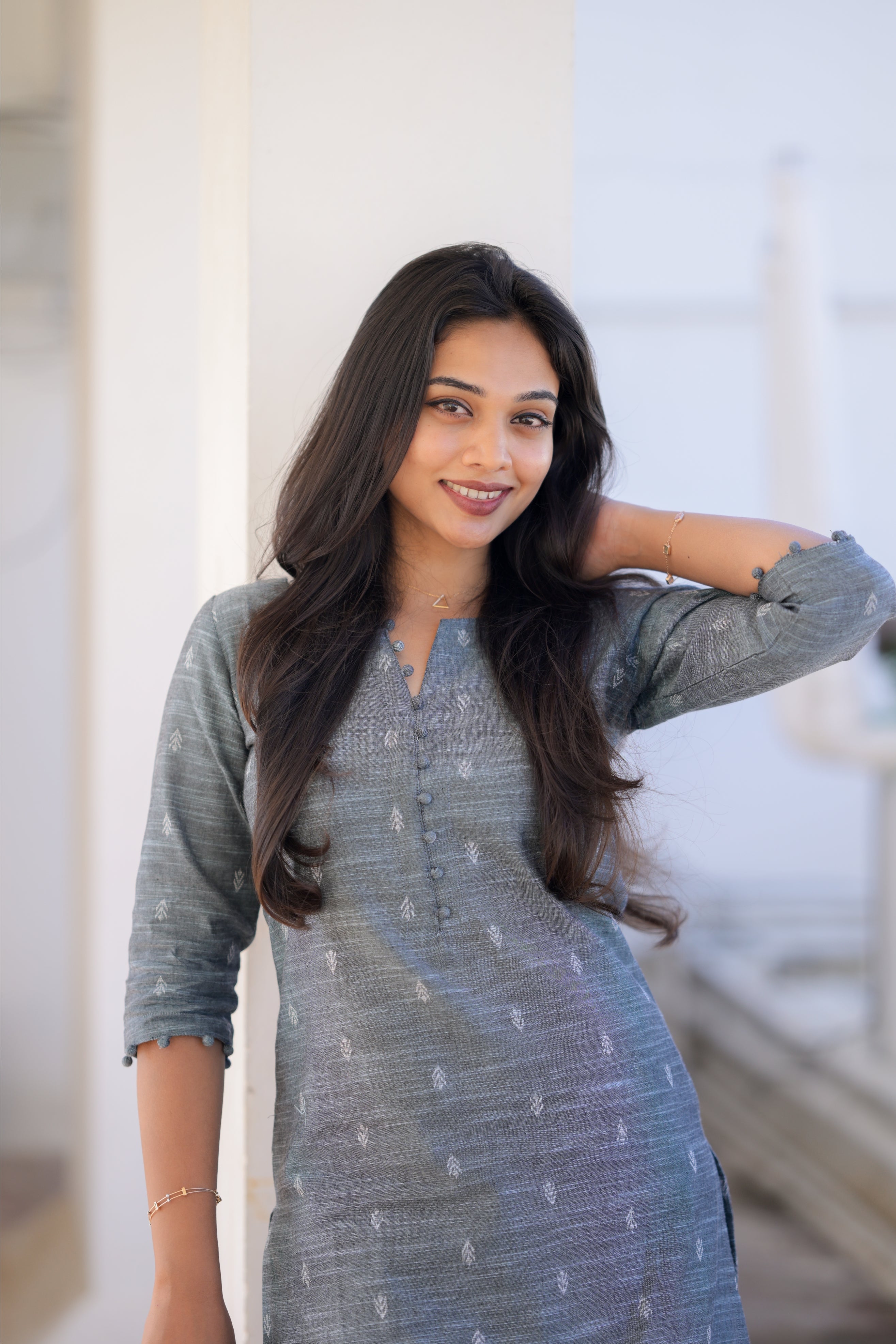 Yaanvi (grey) - linen handloom cotton kurta set in grey