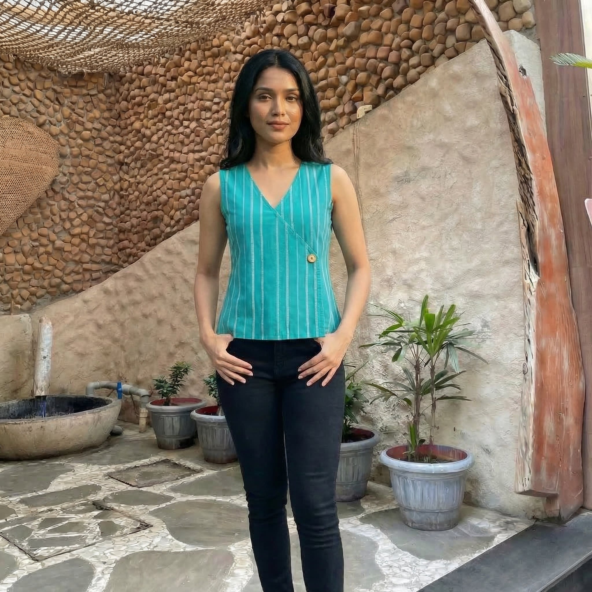 Crop top #84- handloom organic cotton top in turquoise