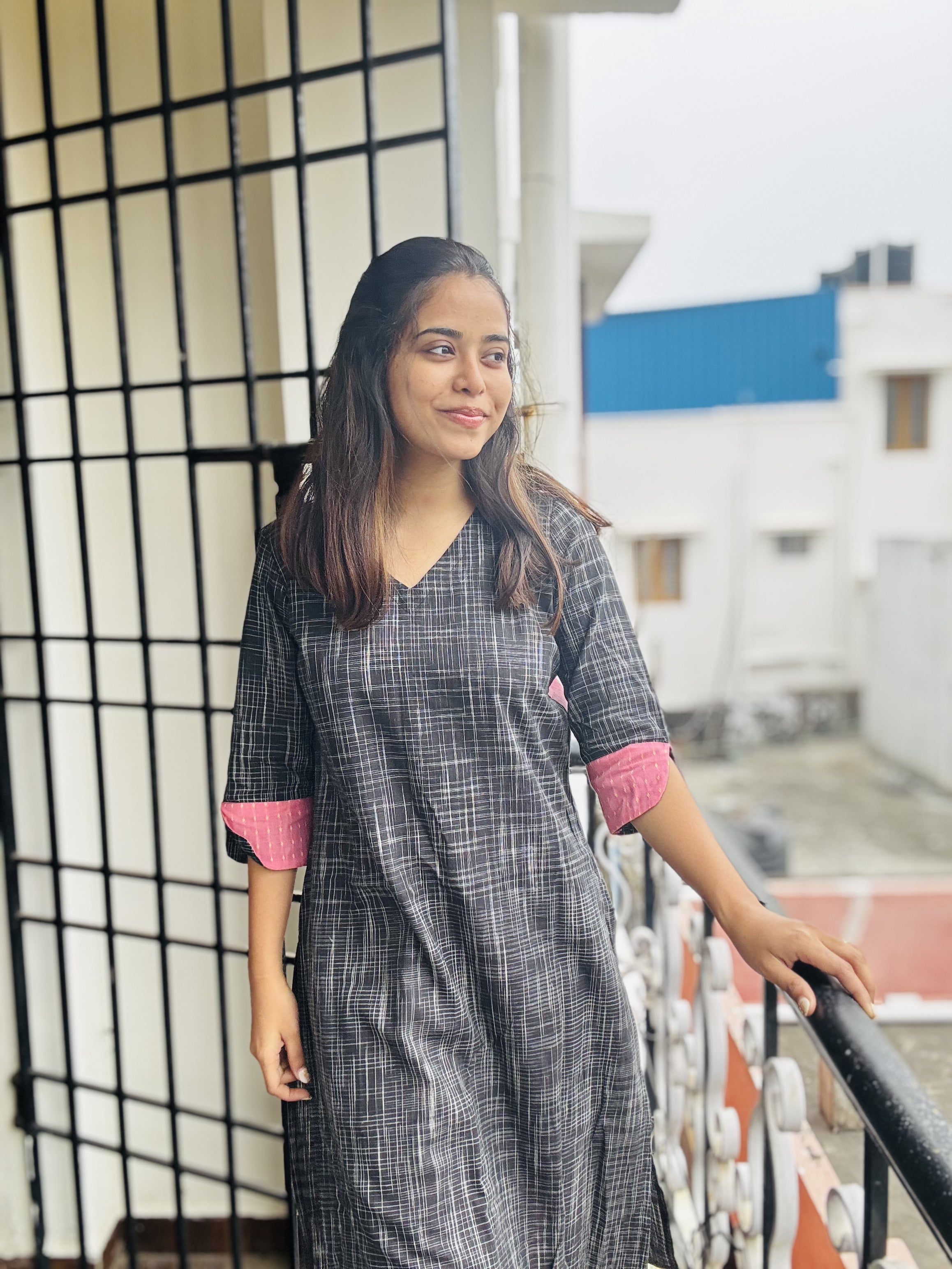 Pattern kurti 37- Handloom cotton kurti in black