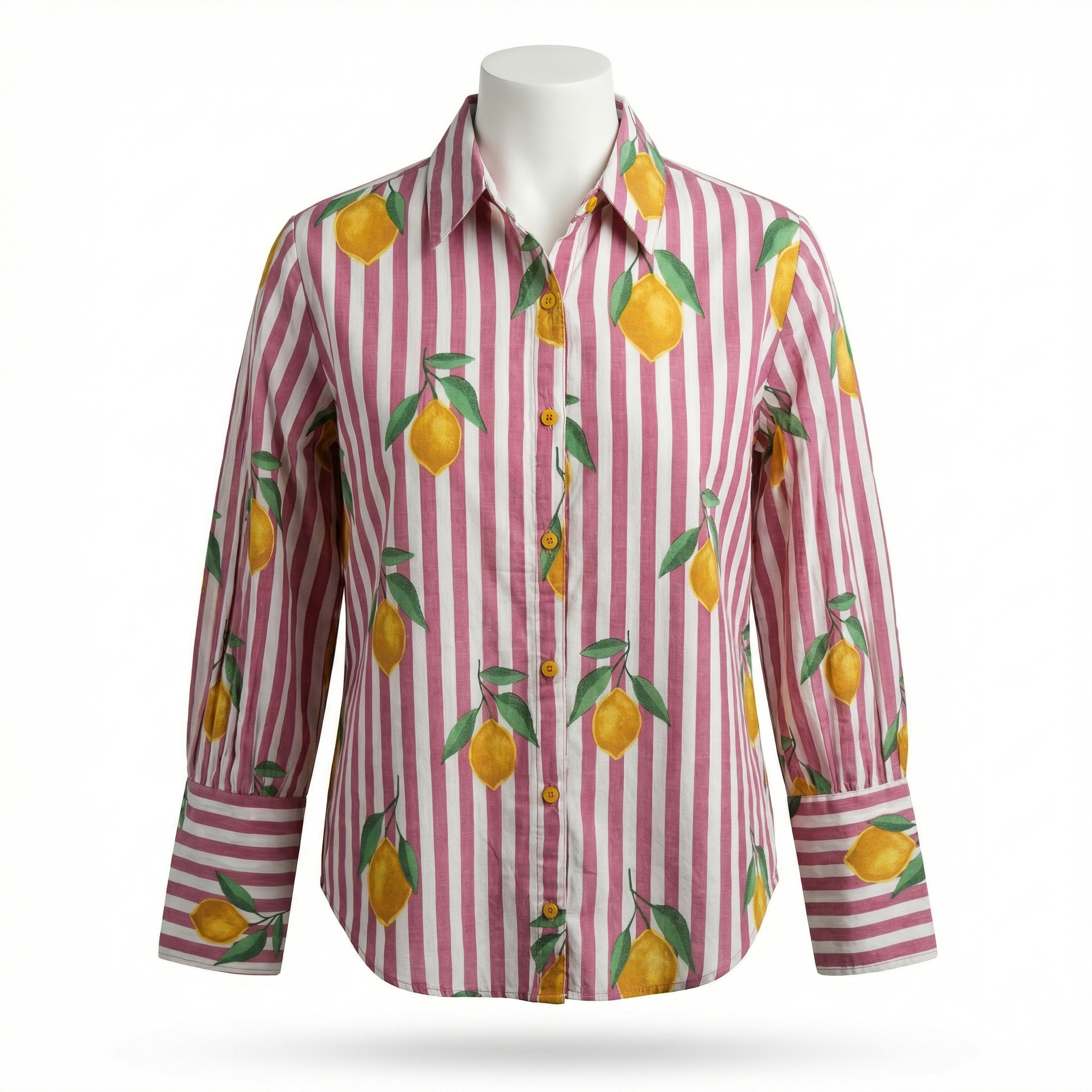 Women's shirt 41- Lemon printed organic cotton shirt in pink