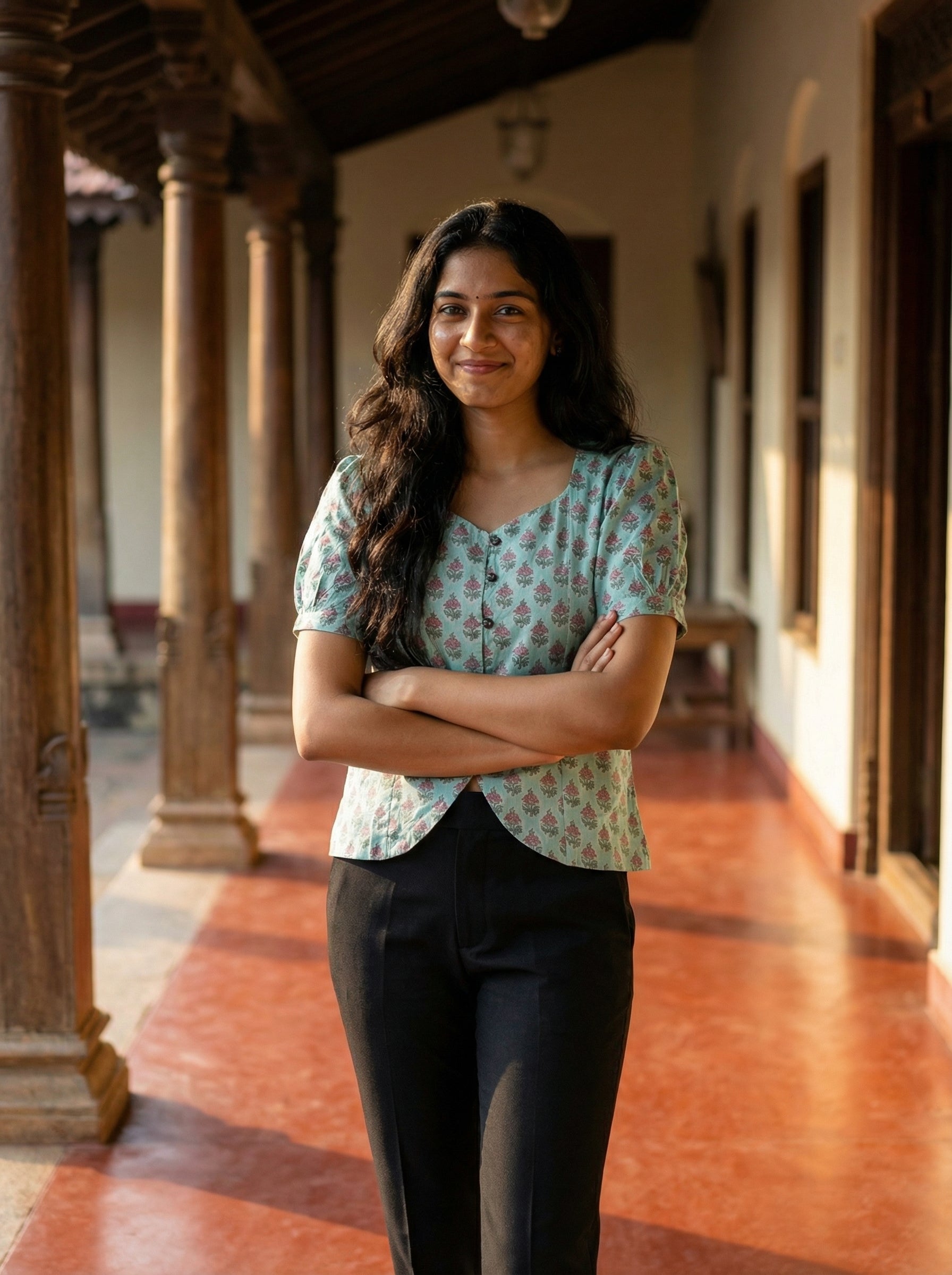 Crop top #43- handloom organic cotton top in mint green and shades of blue