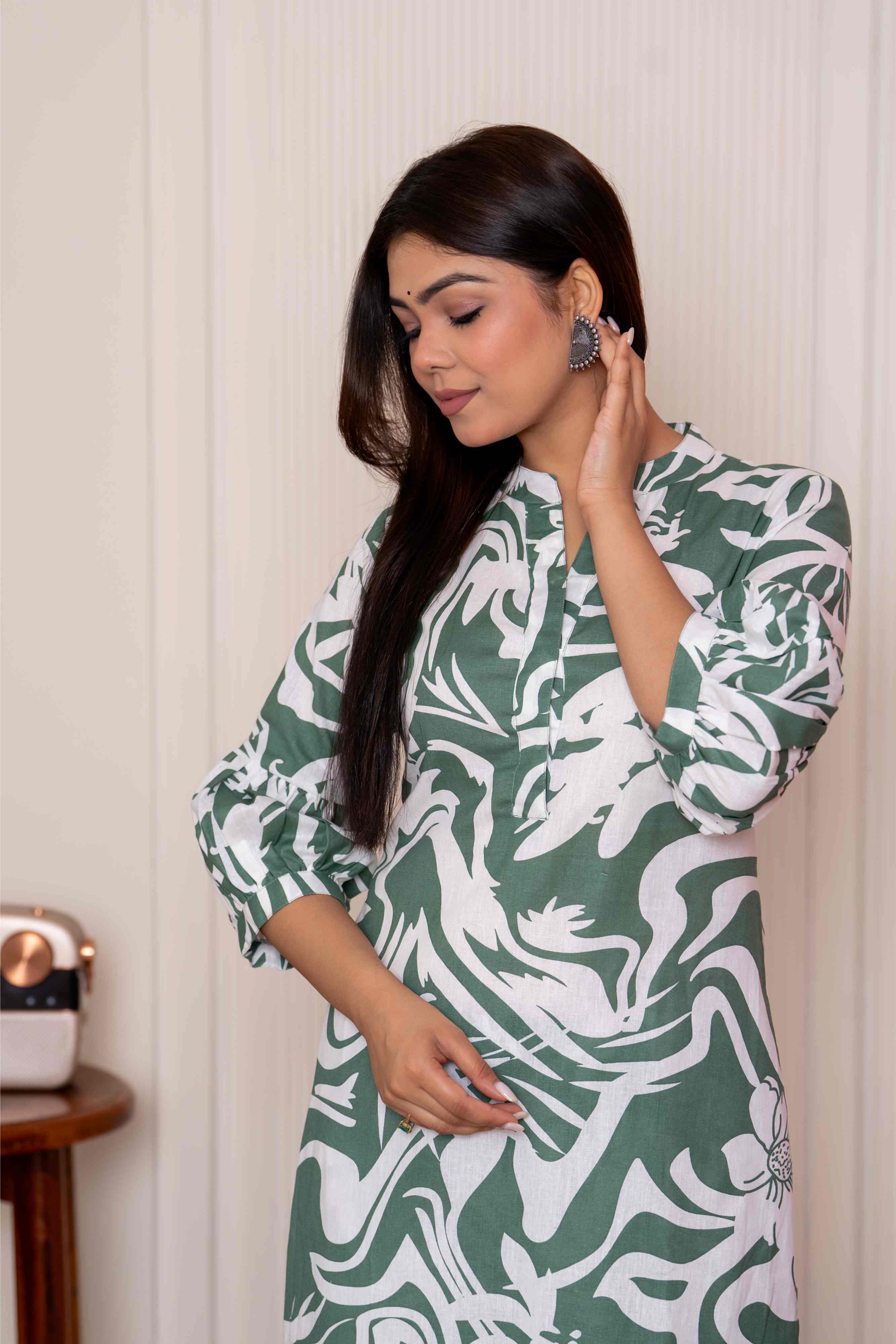 Prarthna ( green ) - abstract printed A line cotton flex kurta set in pastel green