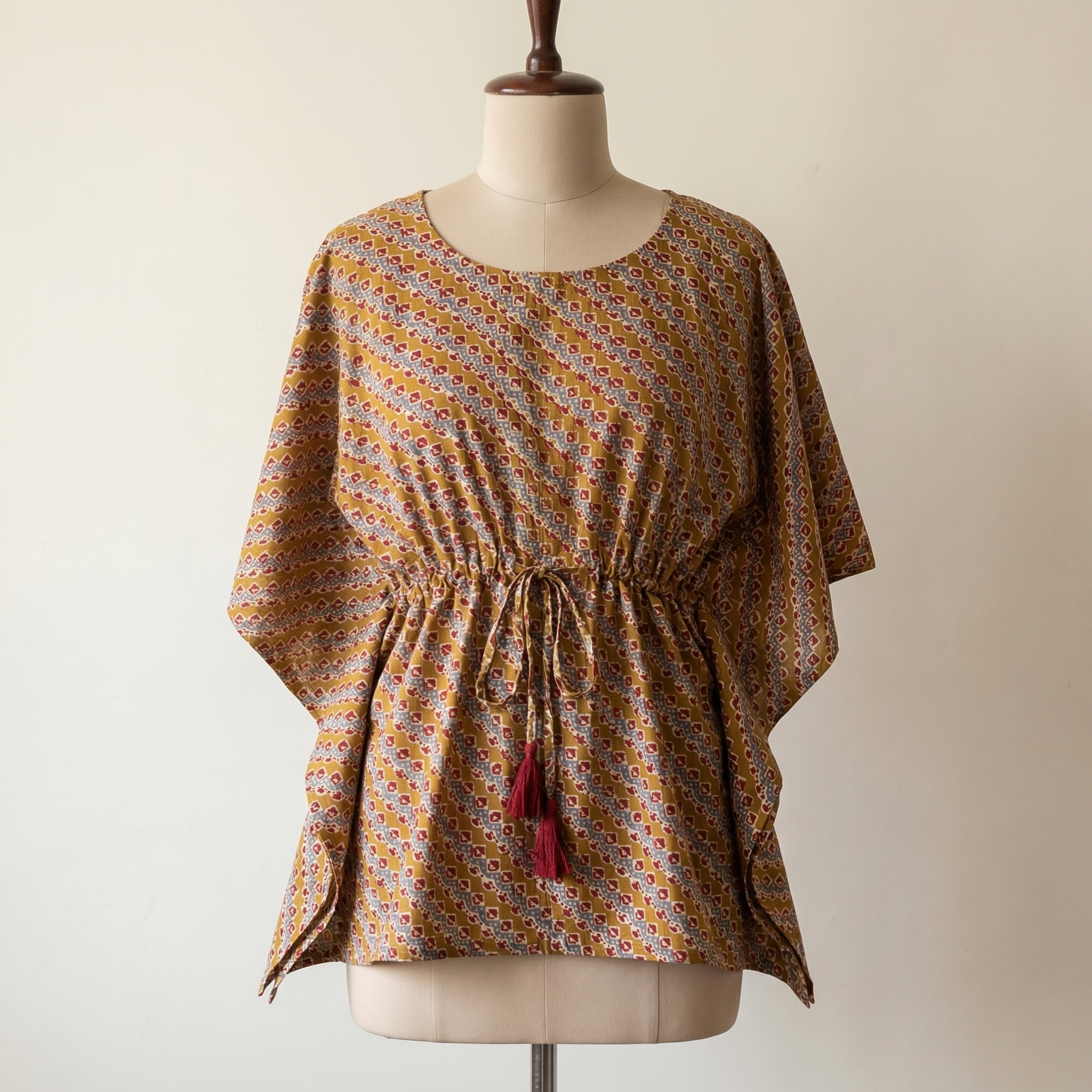 Kaftan Top #21- Chevron printed organic cotton kaftan top in mustard yellow