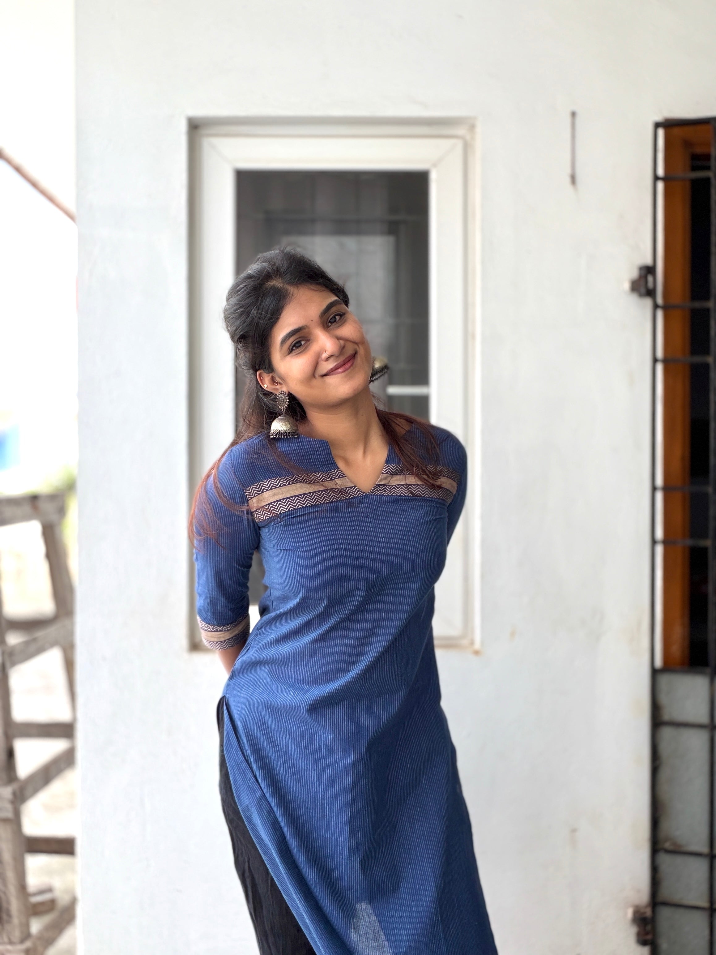 Nayanthara #22-handloom cotton kurti in blue