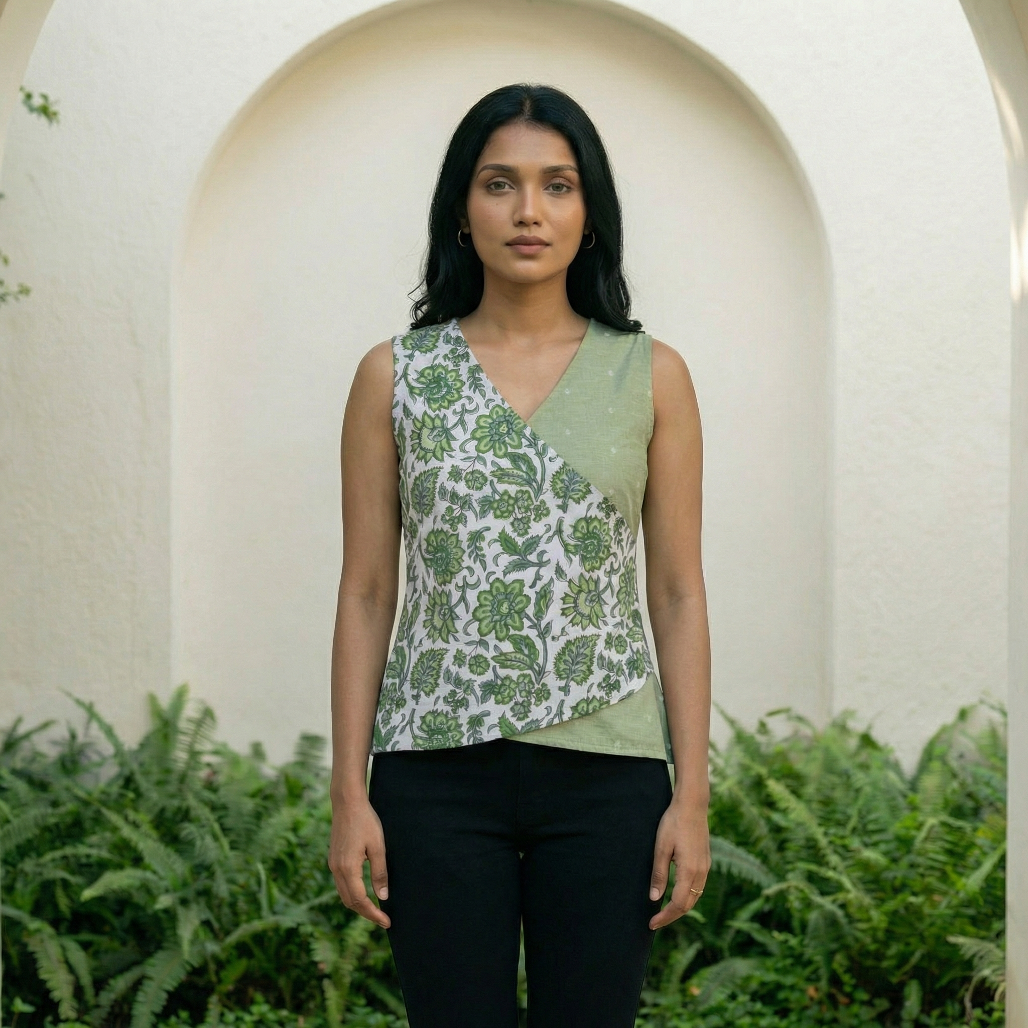 Crop top #68- handloom organic cotton top in green