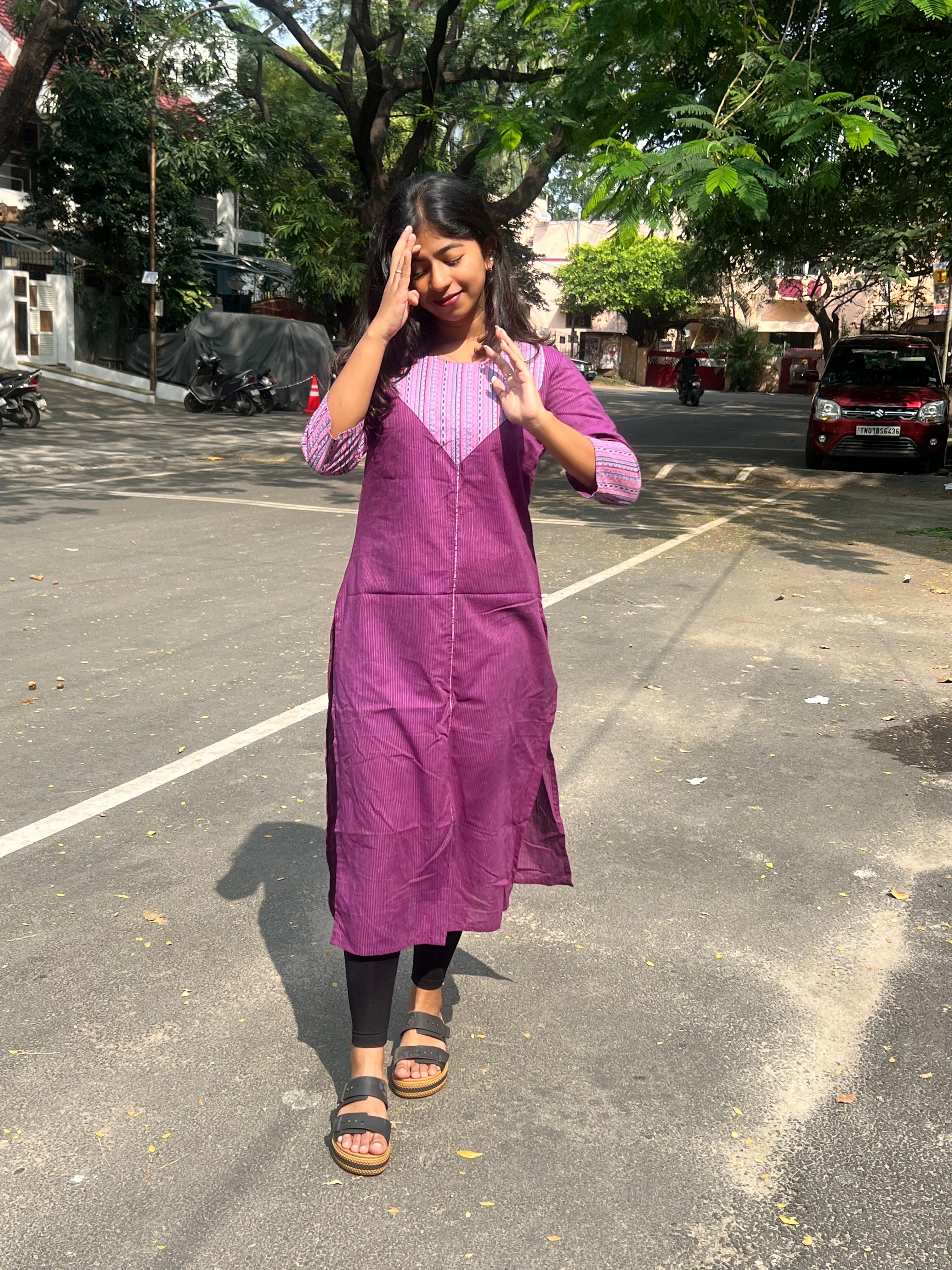 Pattern kurti 41- Handloom cotton kurti in purple