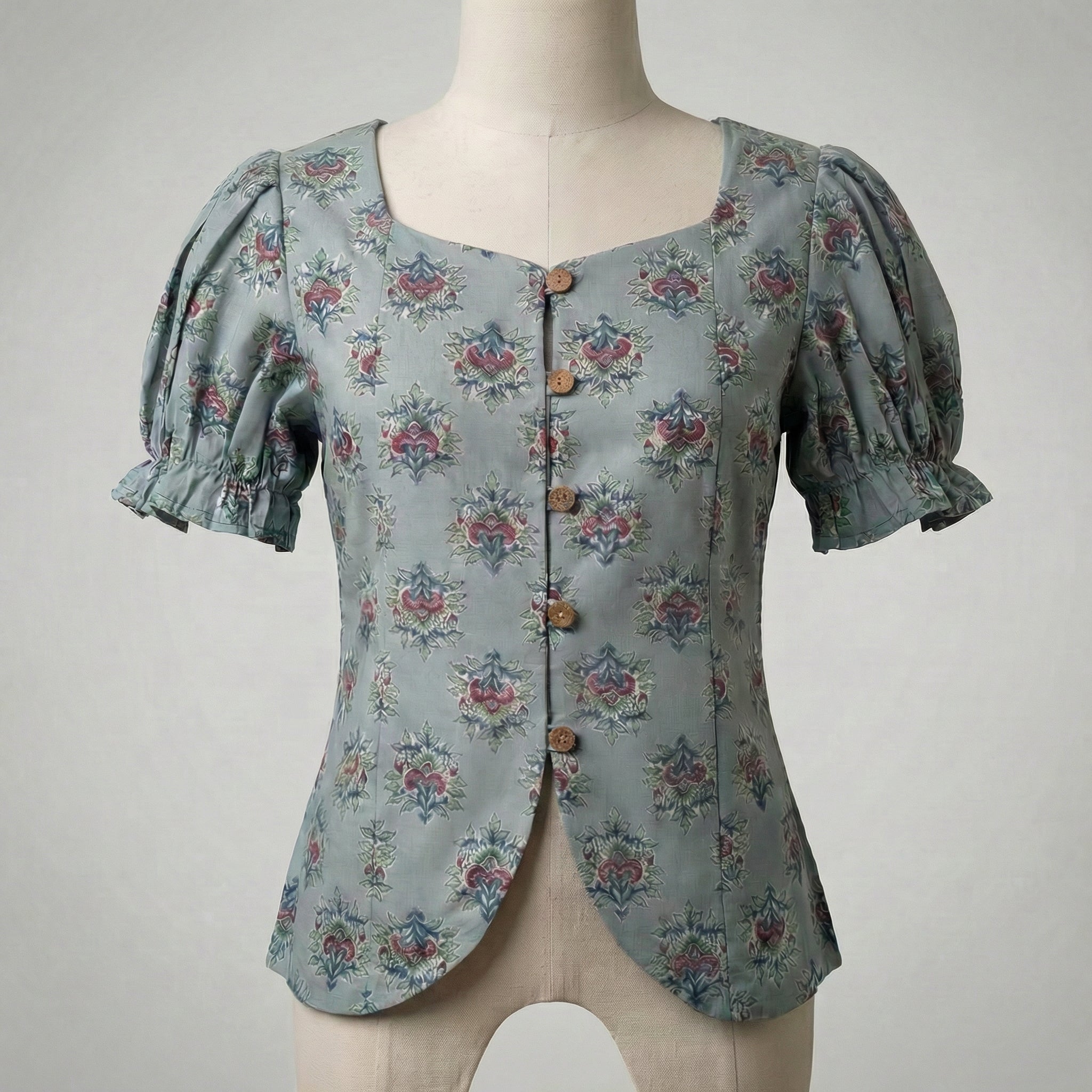 Crop top #73- handloom puff hand organic cotton top in turkish blue