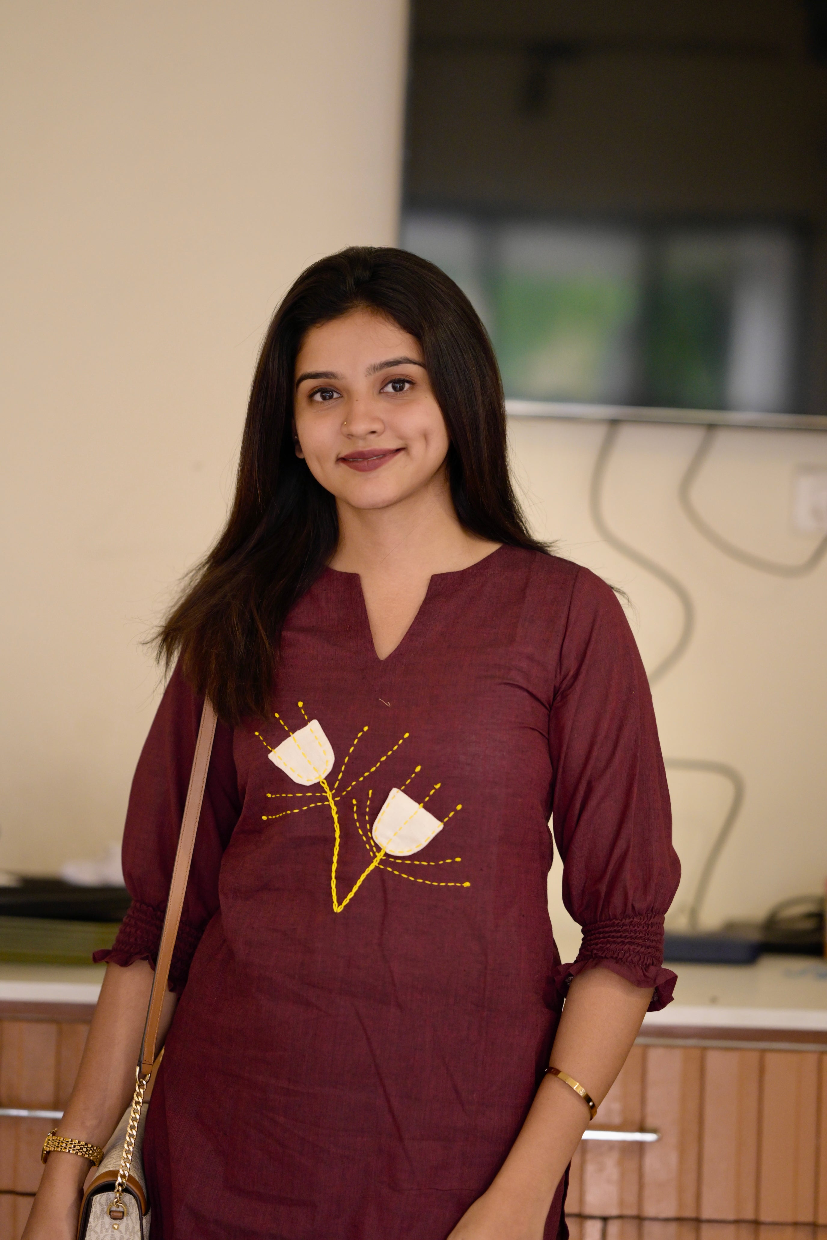 Savanna (brown) - Cotton flex co-ord set with appliqué work in brown