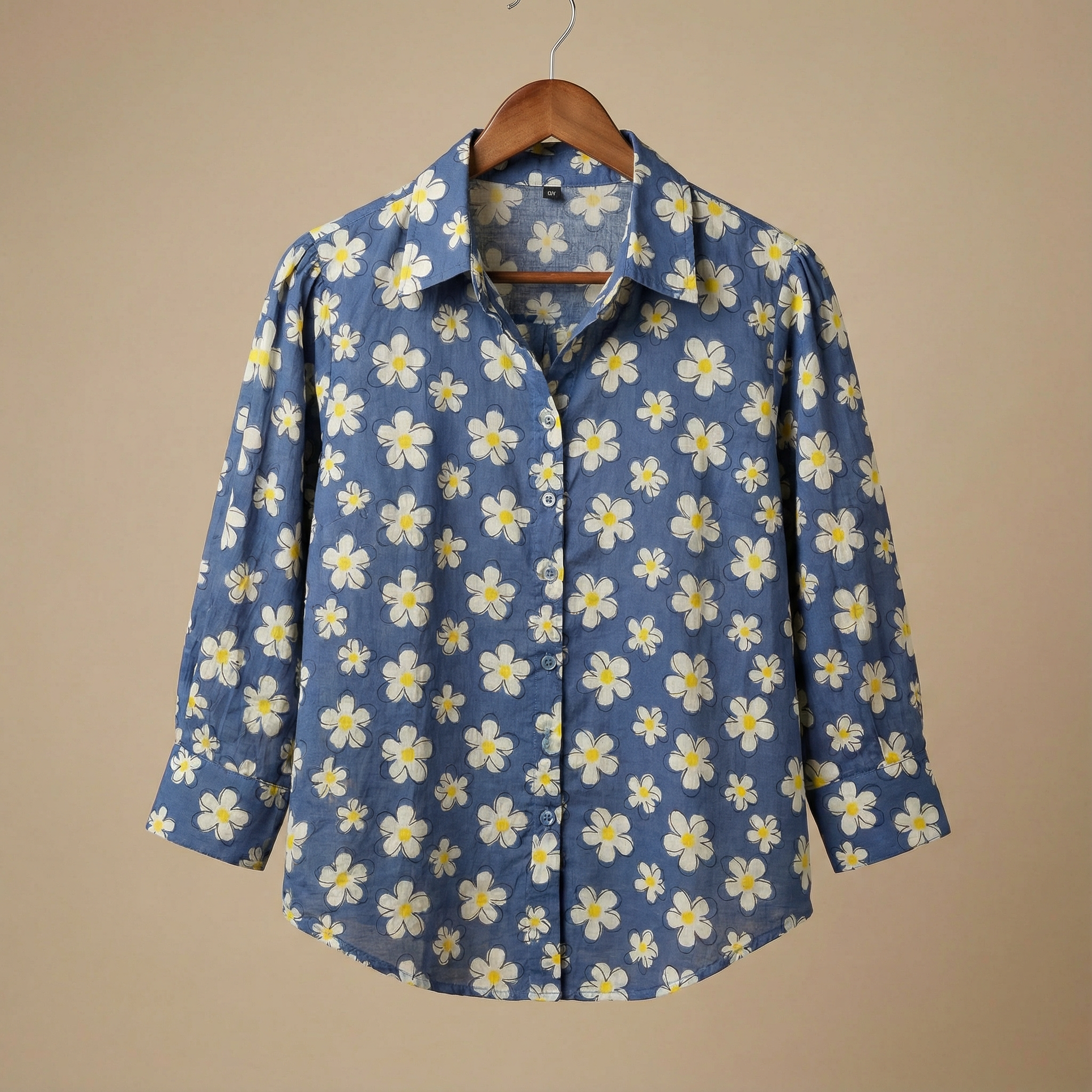 Women's shirt 7 - floral silhouette printed organic cotton shirt in grey colour