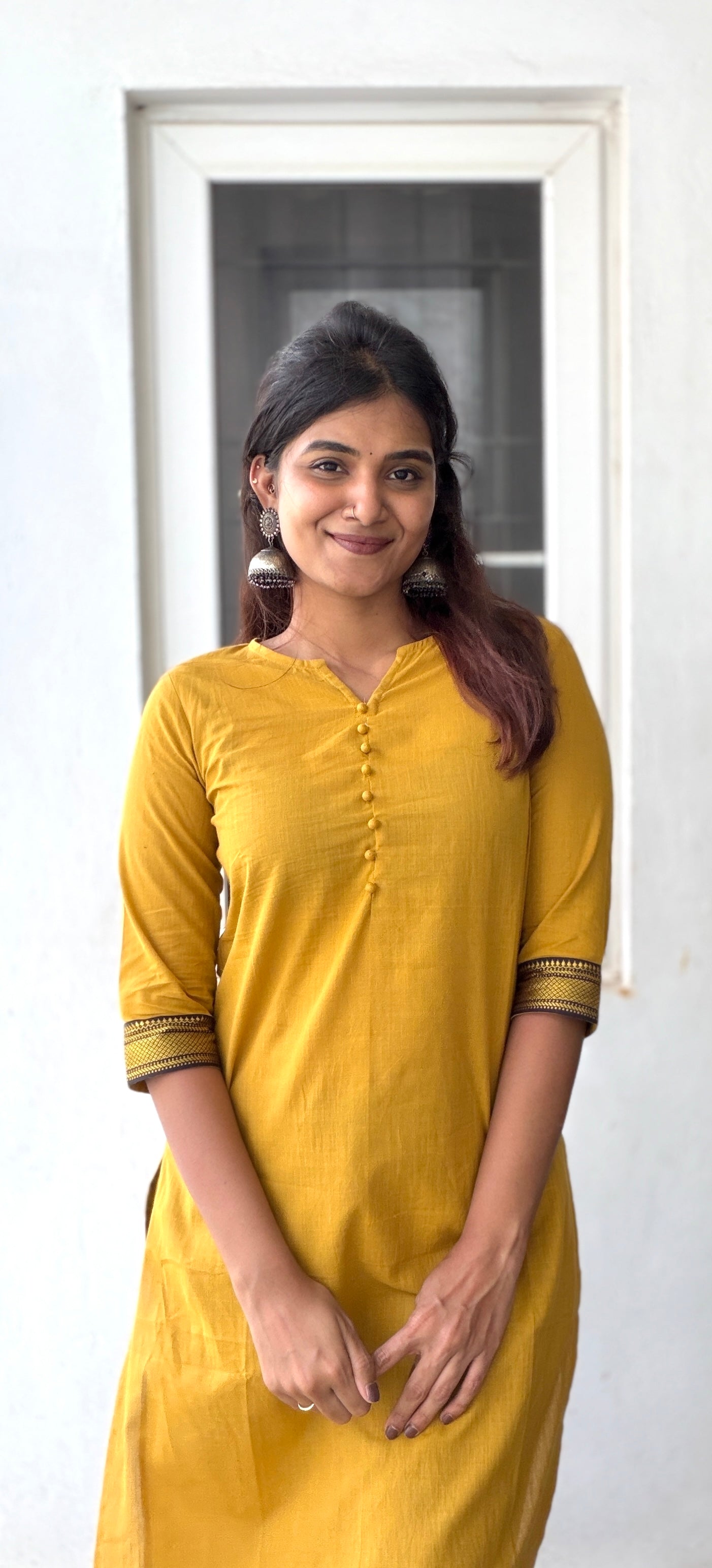 Nayanthara #24-handloom cotton kurti in mustard yellow