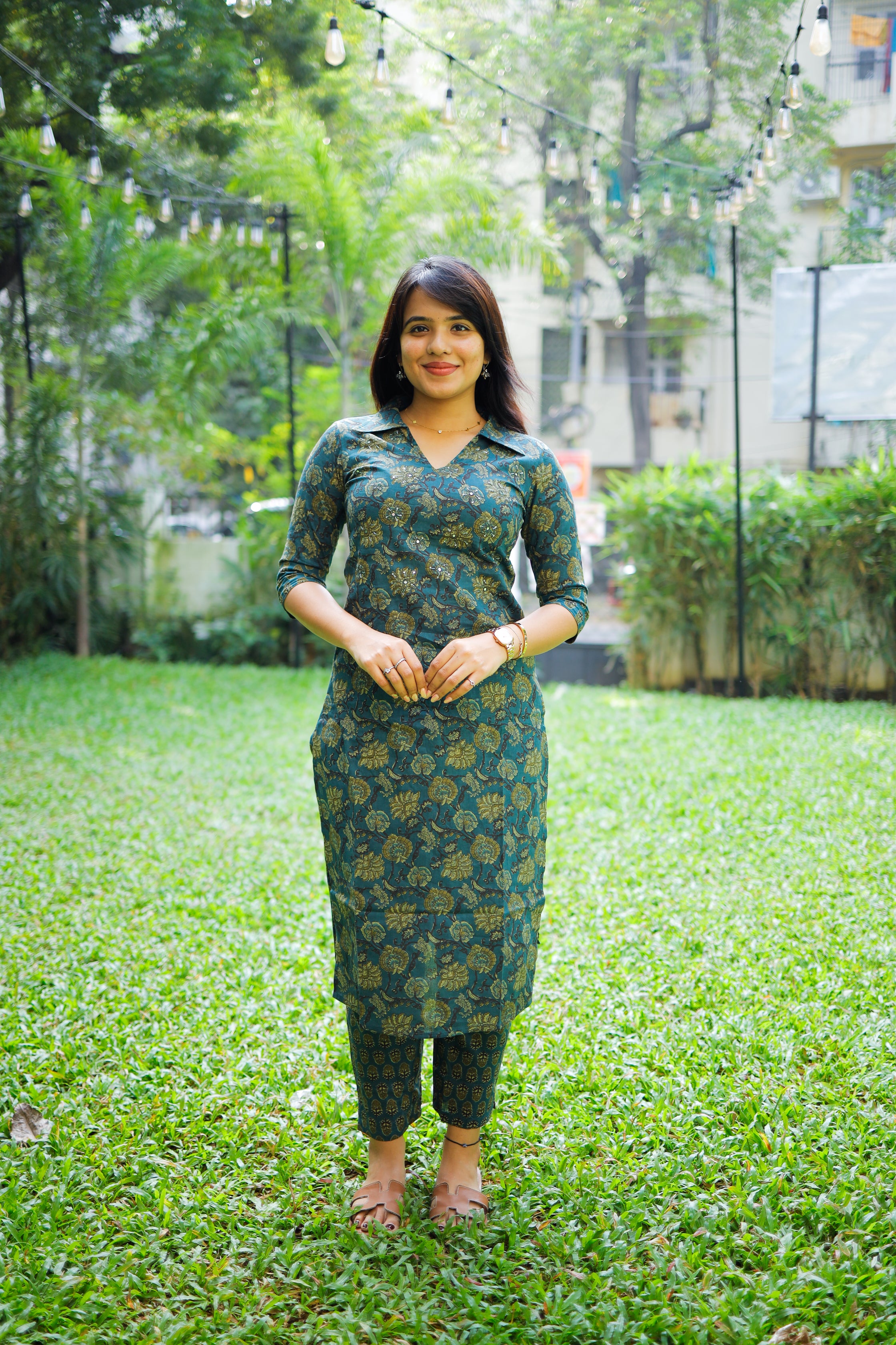 Vibhushna - ajrakh handblock printed cotton 2 pc suit set