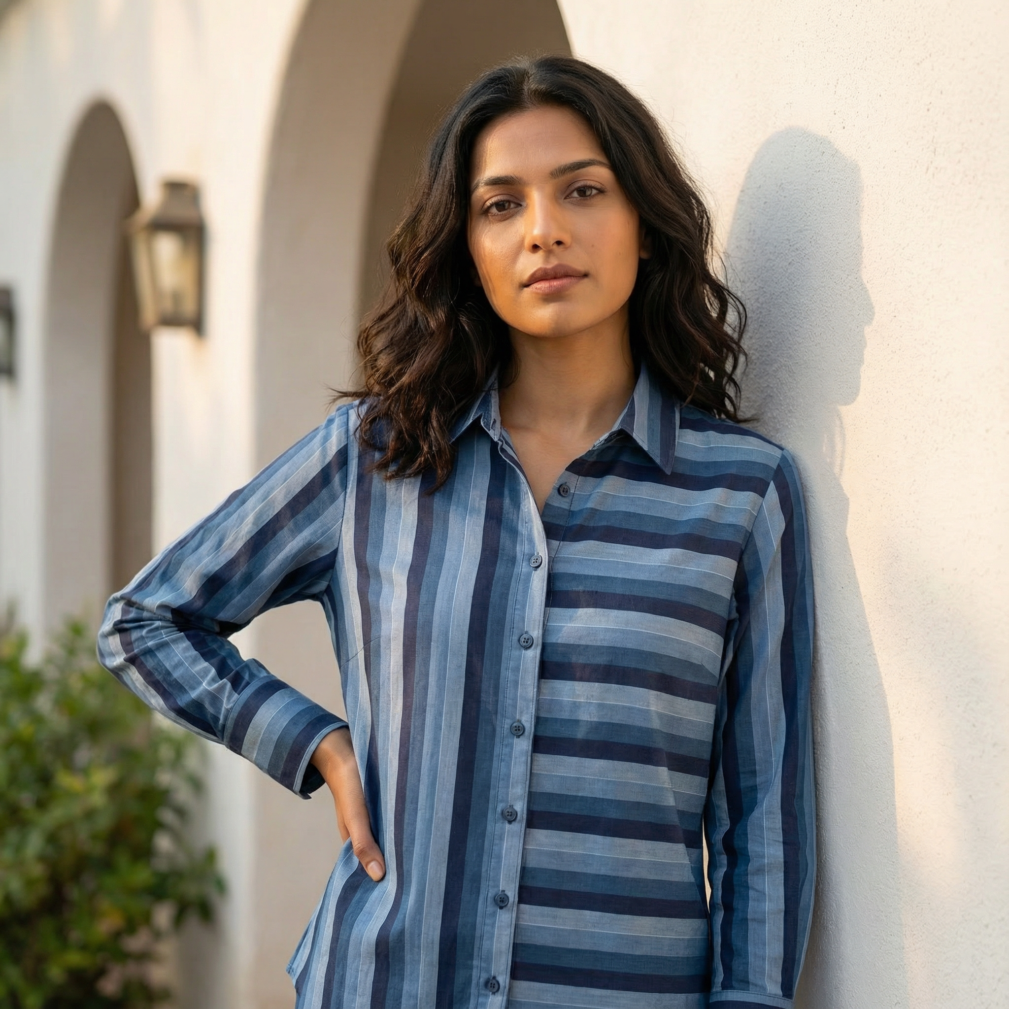 Women's shirt 1 - promenade striped cotton shirt in shades of blue