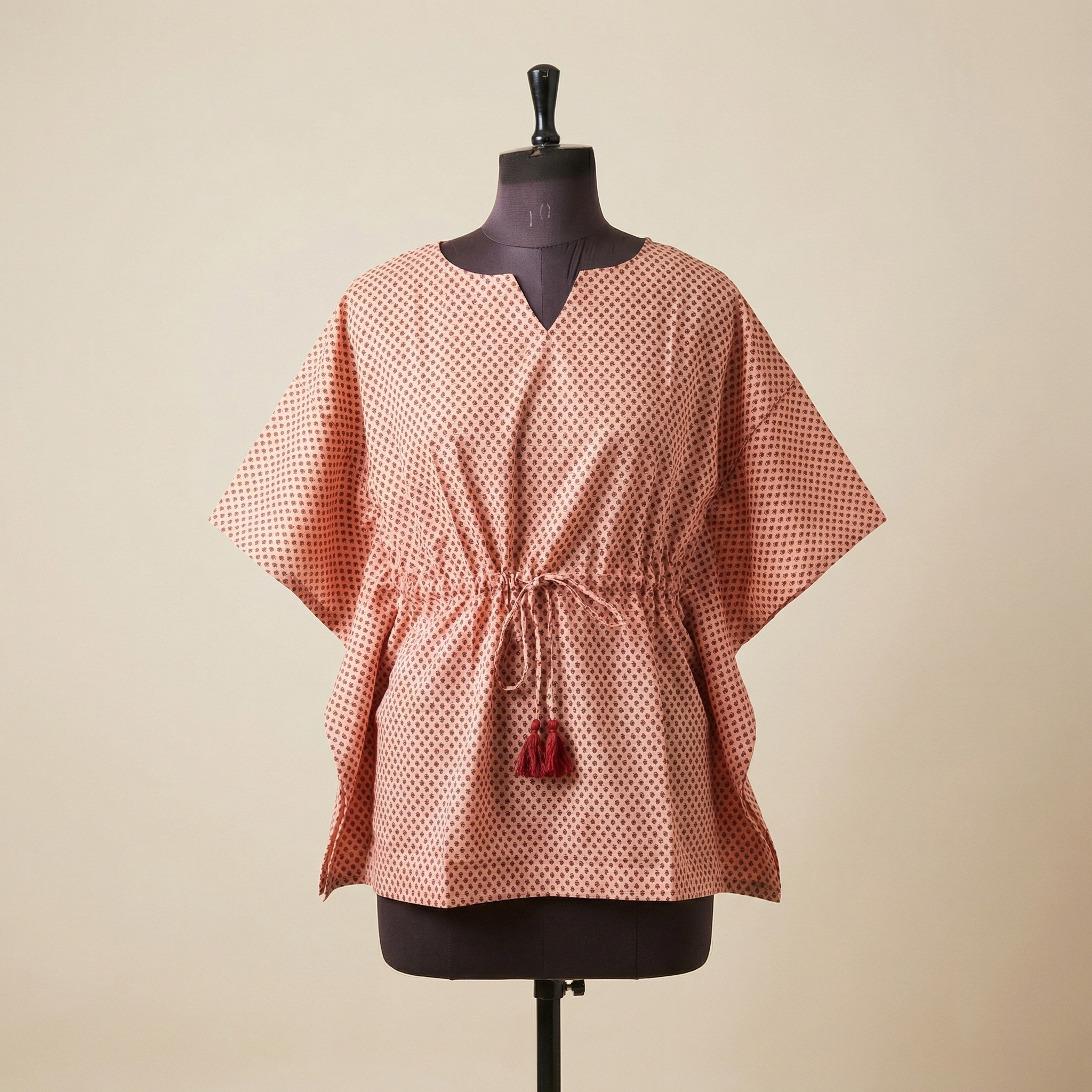 Kaftan Top #4- floral motif printed organic cotton kaftan top in peach