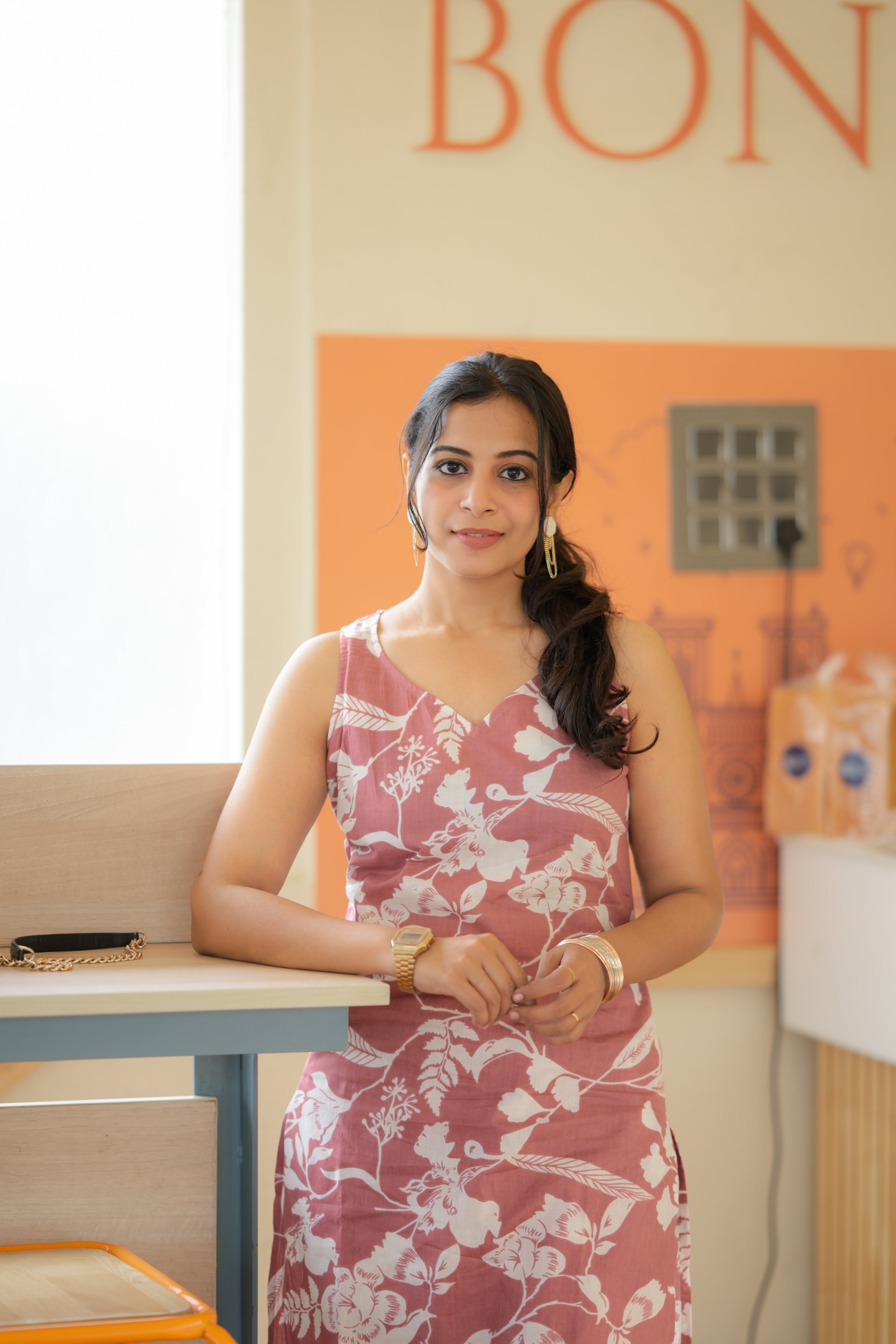 Taara (peach) - floral handblock organic cotton kurta set in peach