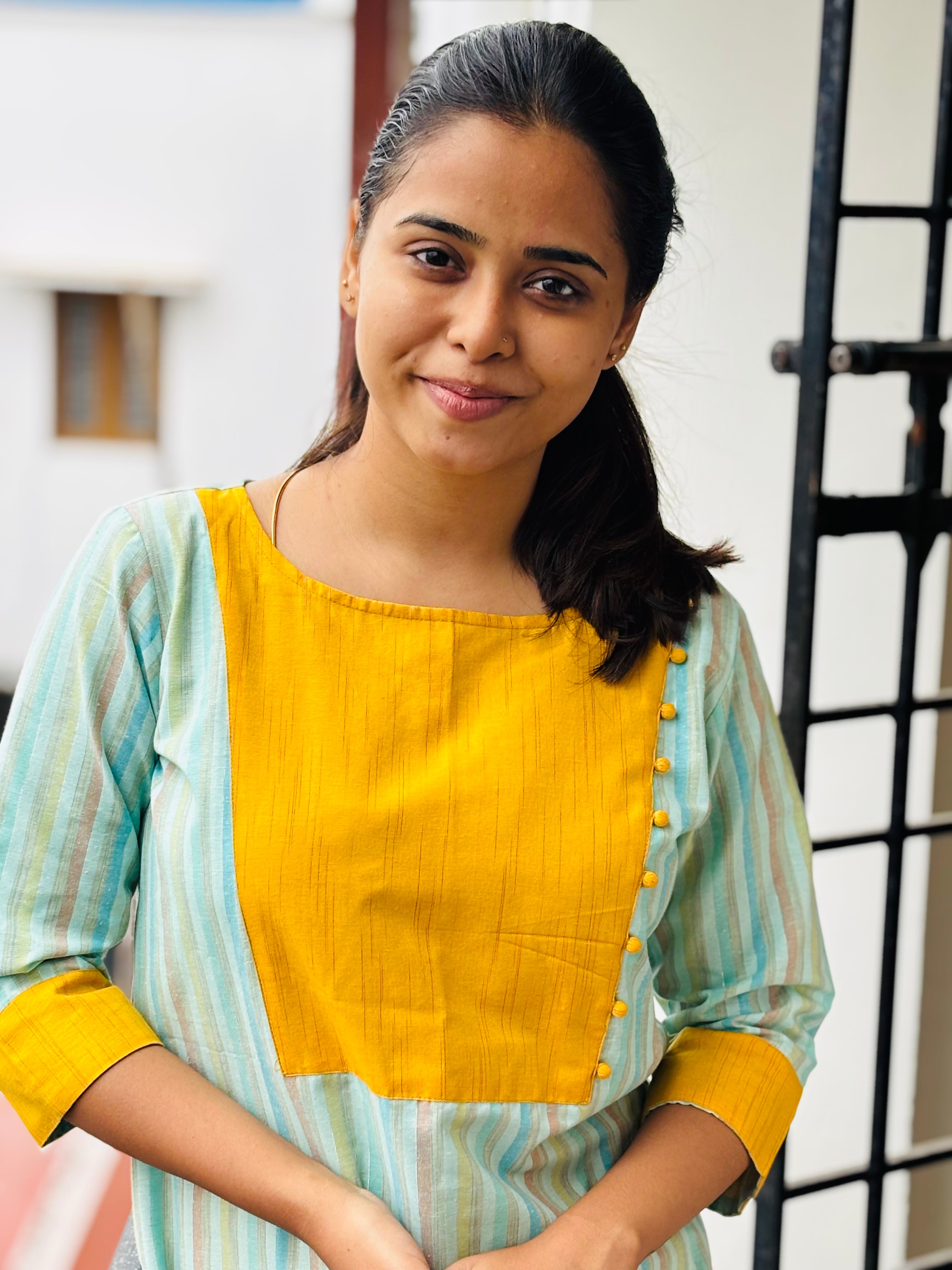 Pattern kurti 35- Handloom cotton kurti in sky blue