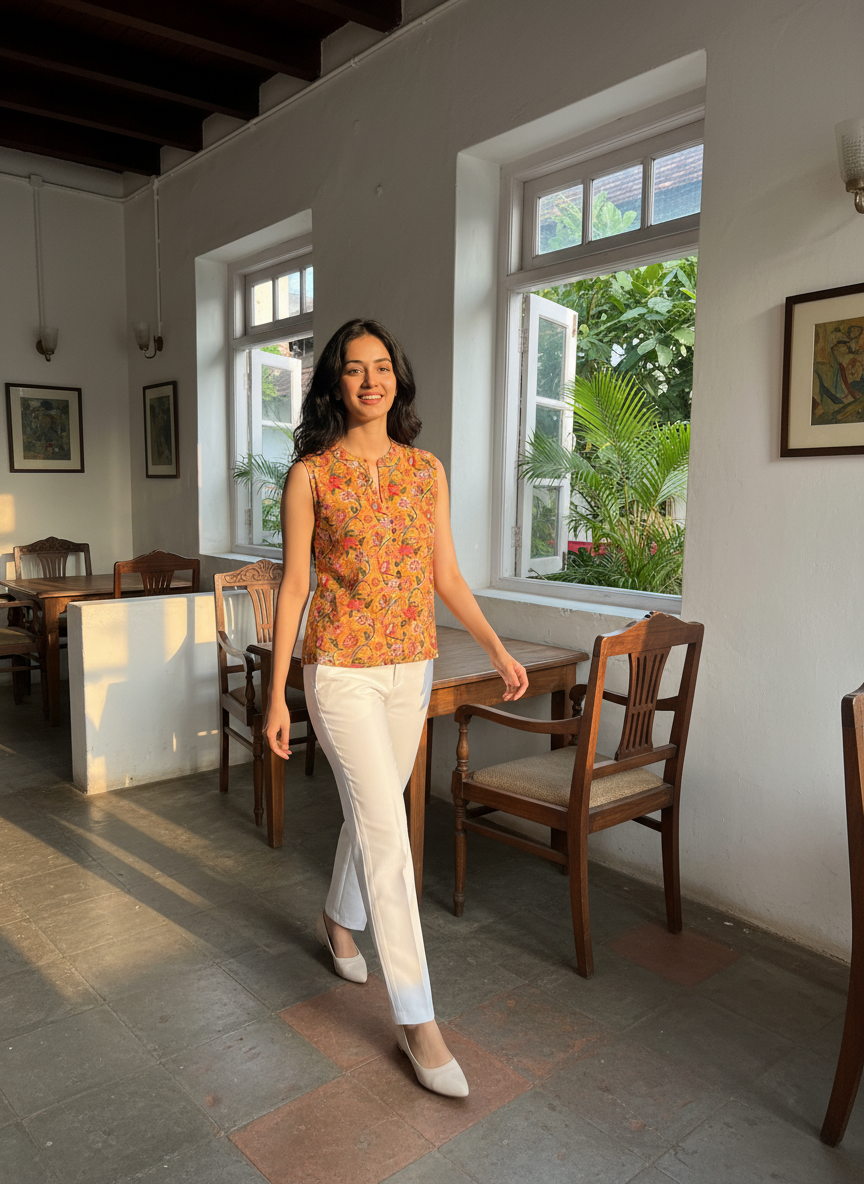 Crop top #24- handloom organic cotton top in mustard yellow