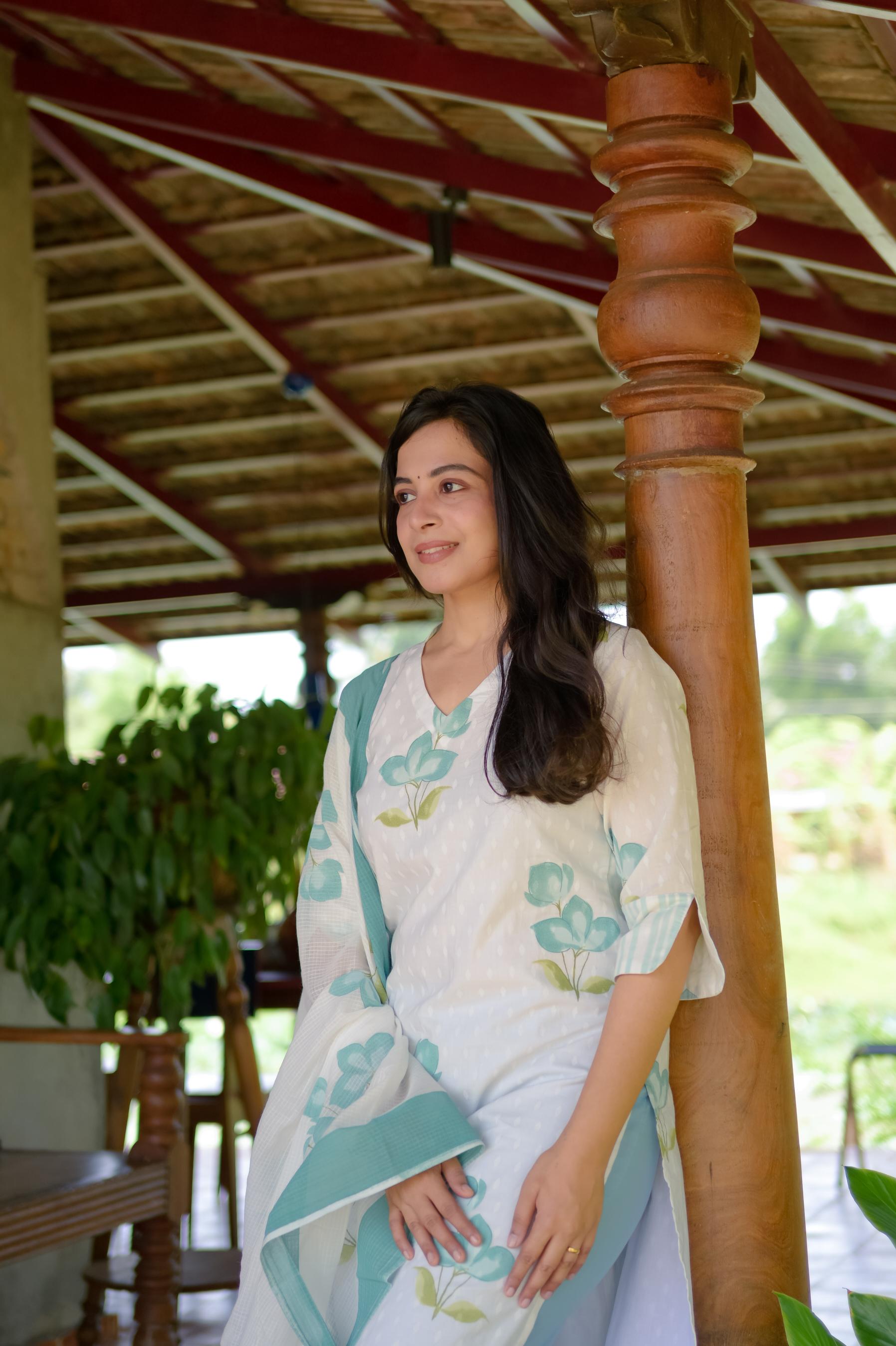 Kural (blue)- Floral handblock printed suit set in blue