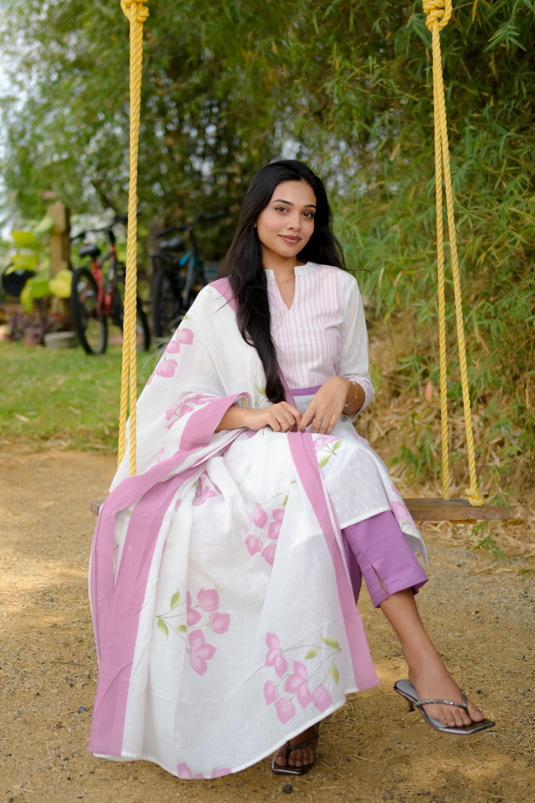 Kural (pink)- Floral handblock printed suit set in pink