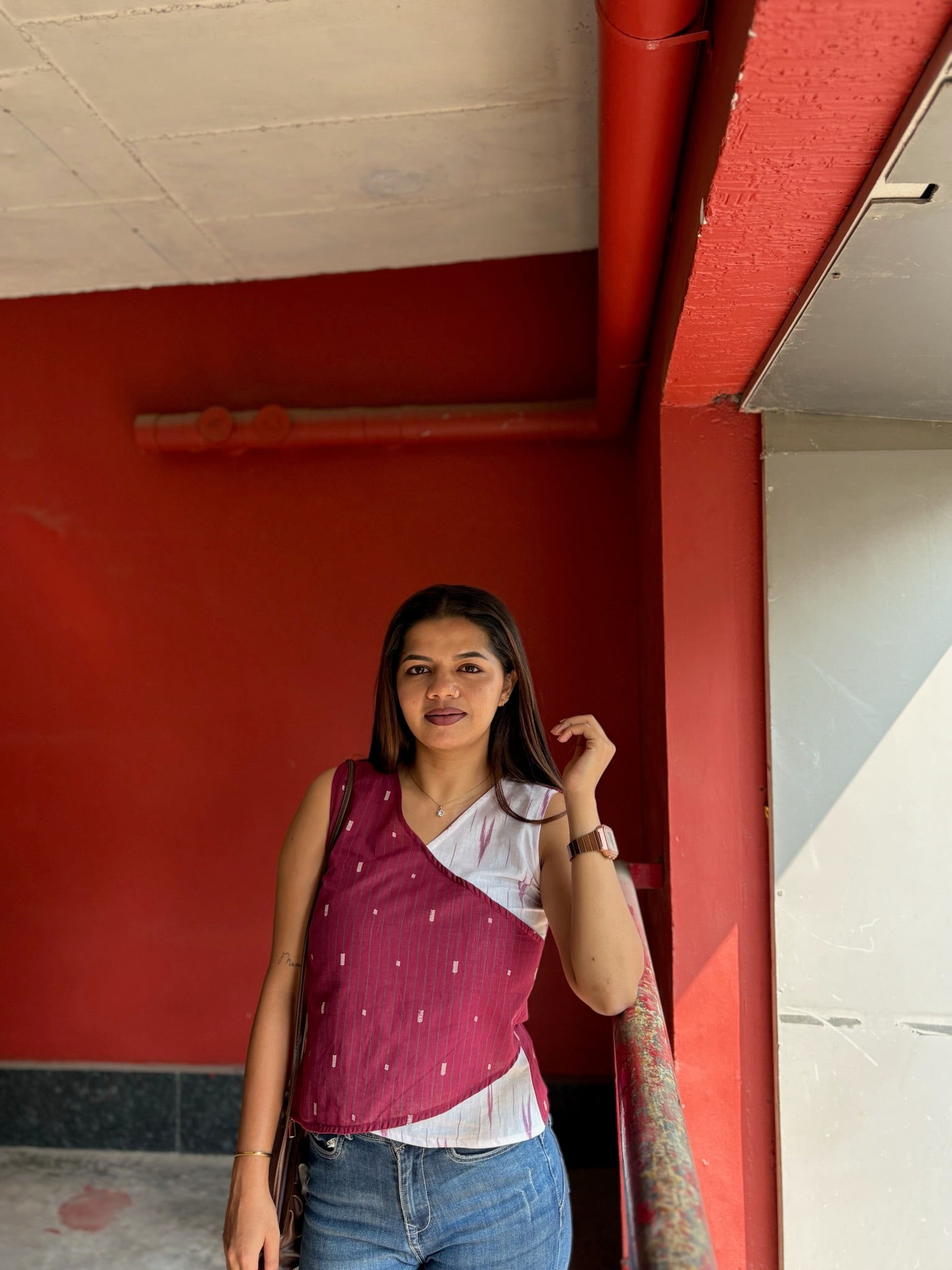 Crop top #2 - stripes printed organic top in red and white