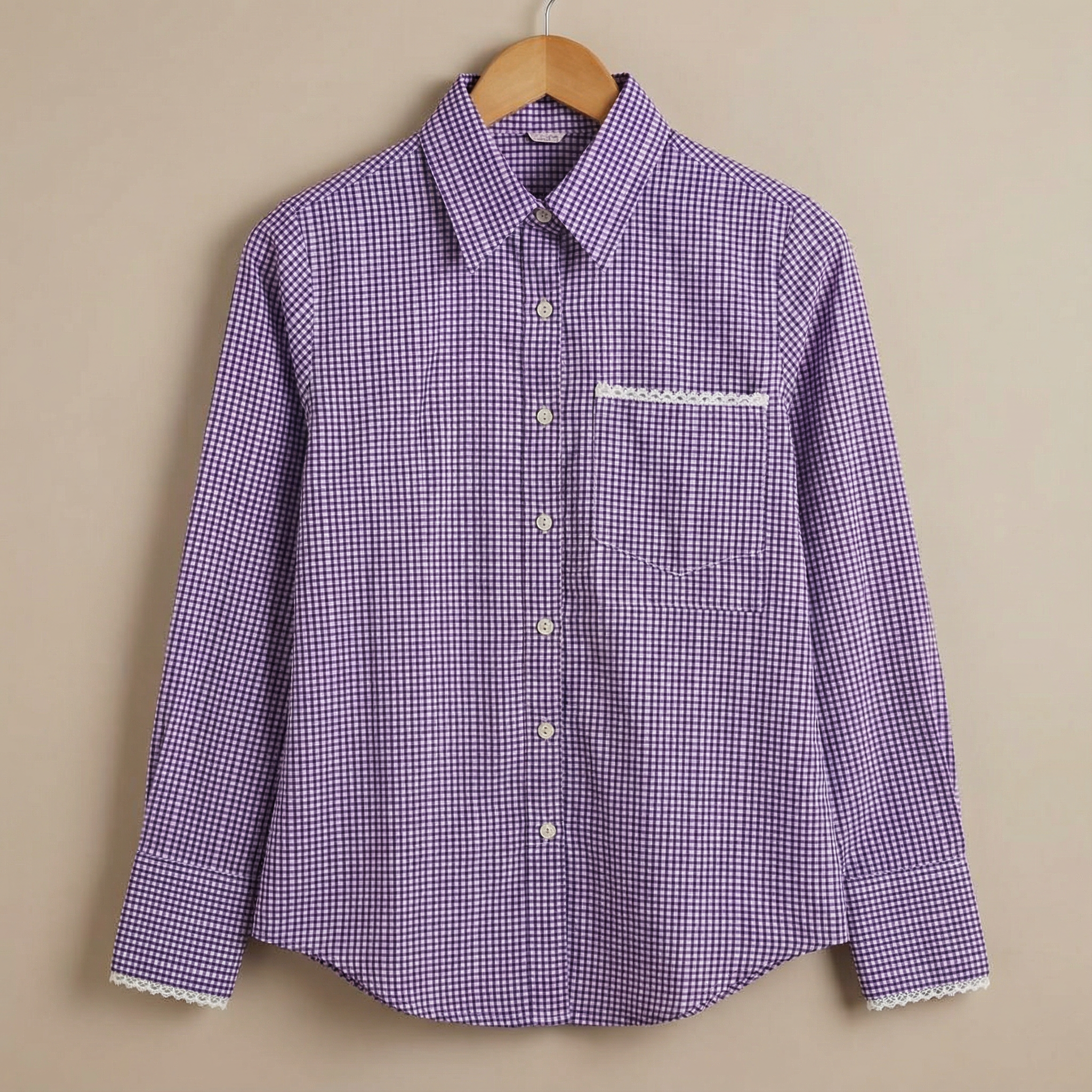 Women's shirt 21- check printed organic cotton shirt in lavender