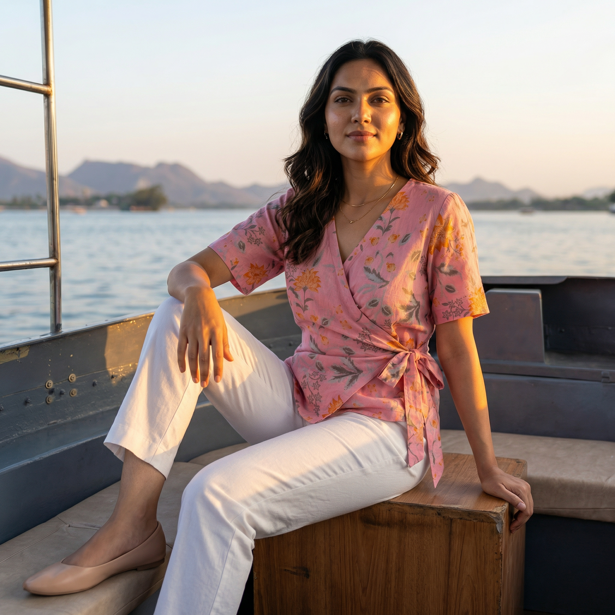 Crop top #98- handloom organic wrap on cotton top in baby pink