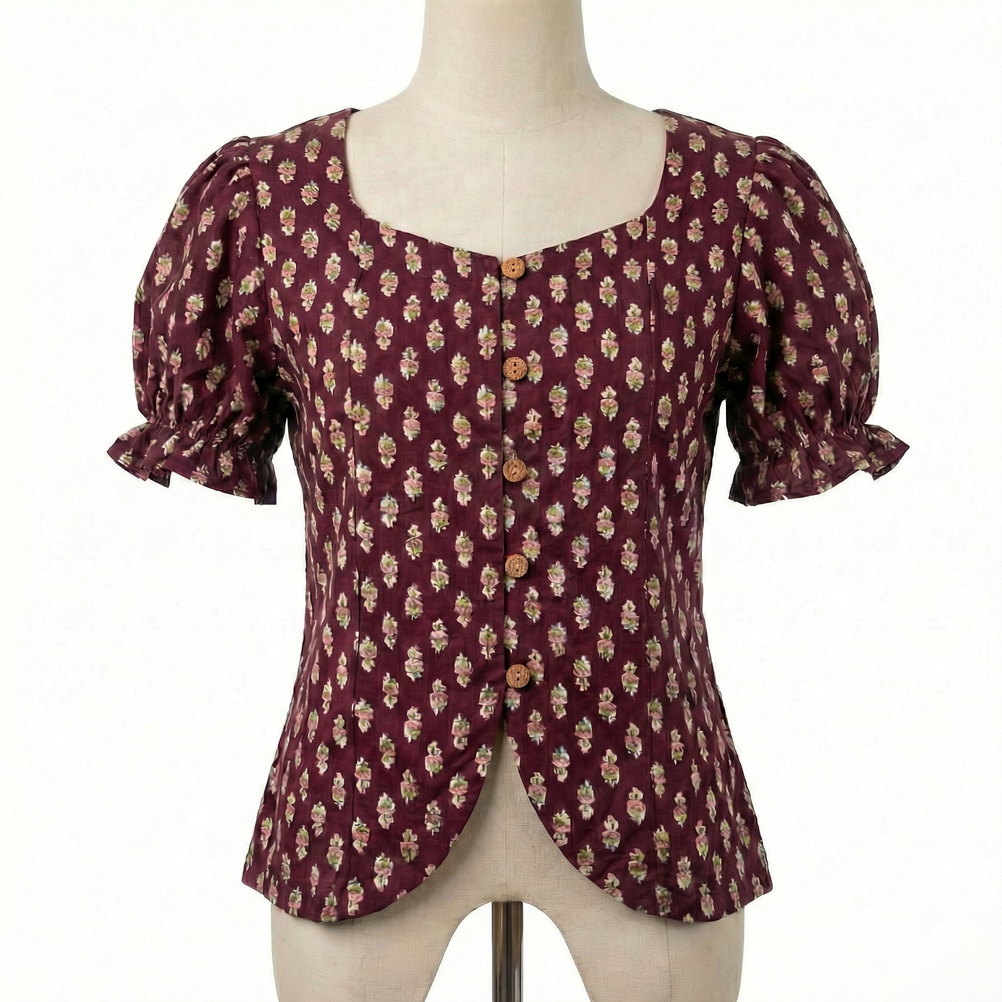 Crop top #74- handloom puff hand organic cotton top in maroon