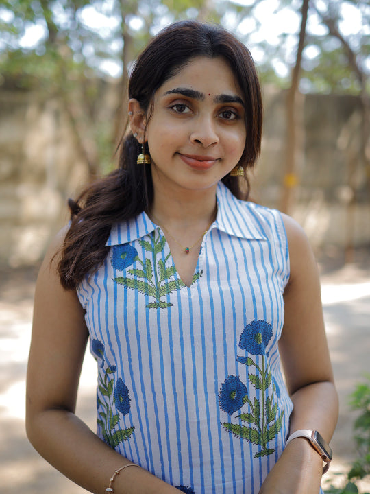 Kenisha - mughal handblock printed kurta set in blue