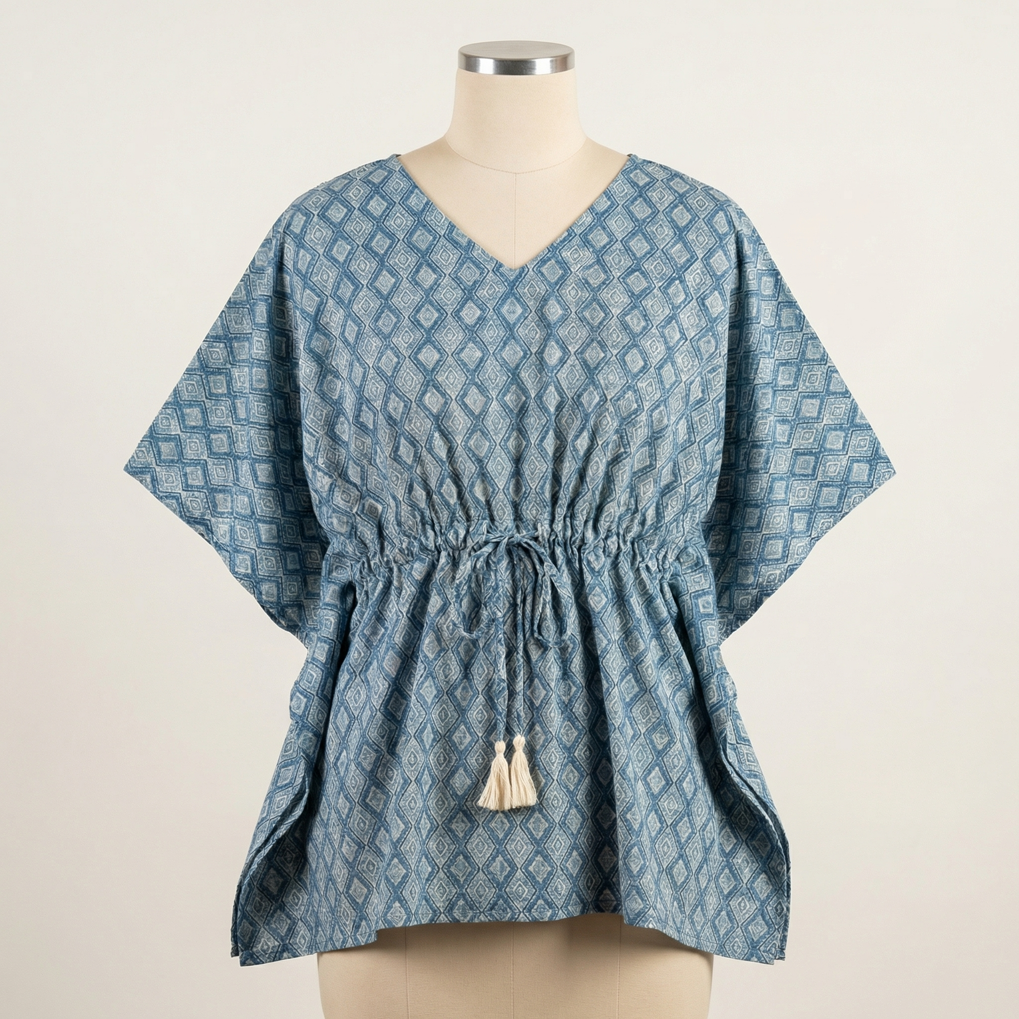 Kaftan Top #1 - abstract printed organic cotton kaftan top in blue