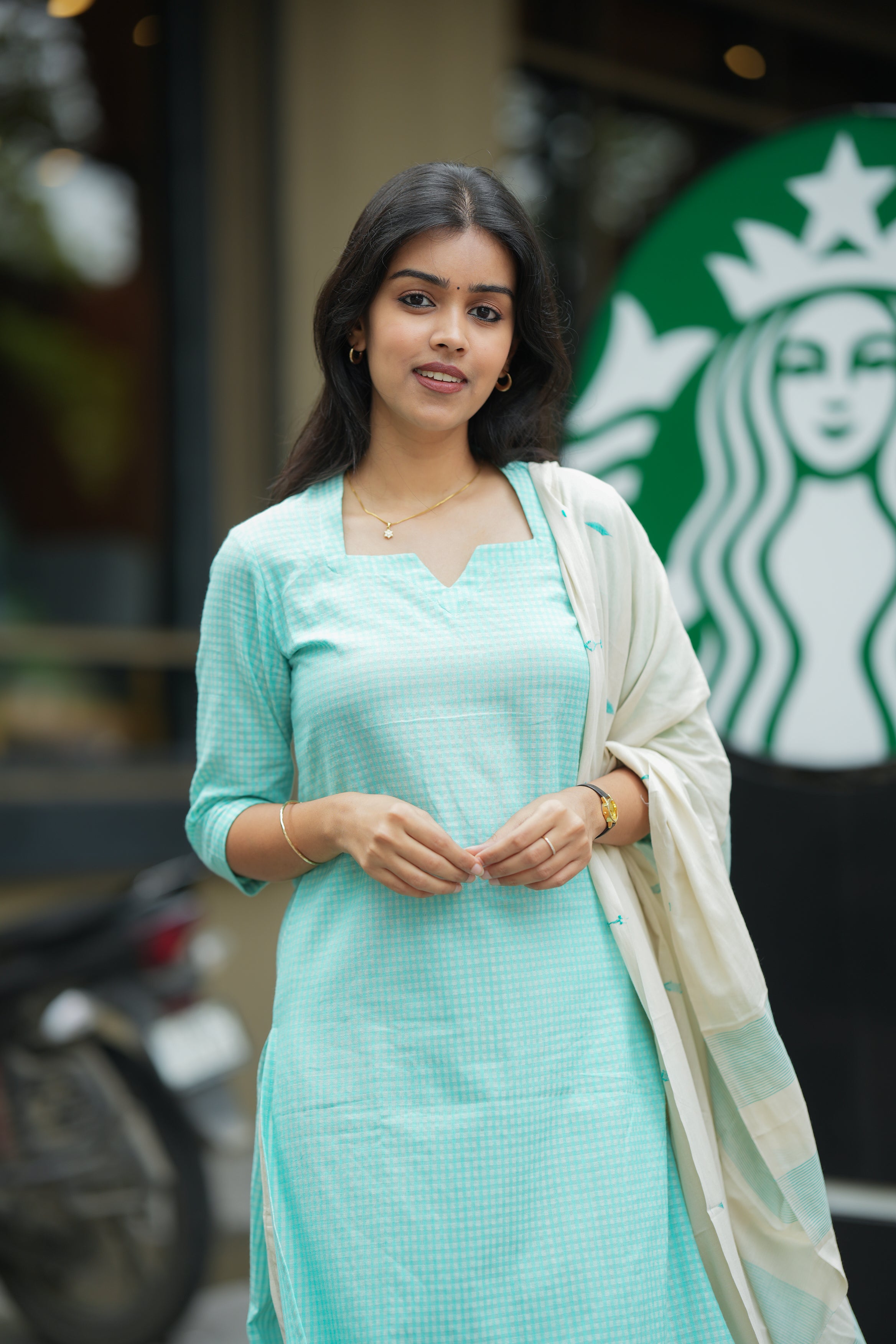 Nimisha (blue ) - checked handloom cotton suit set in blue