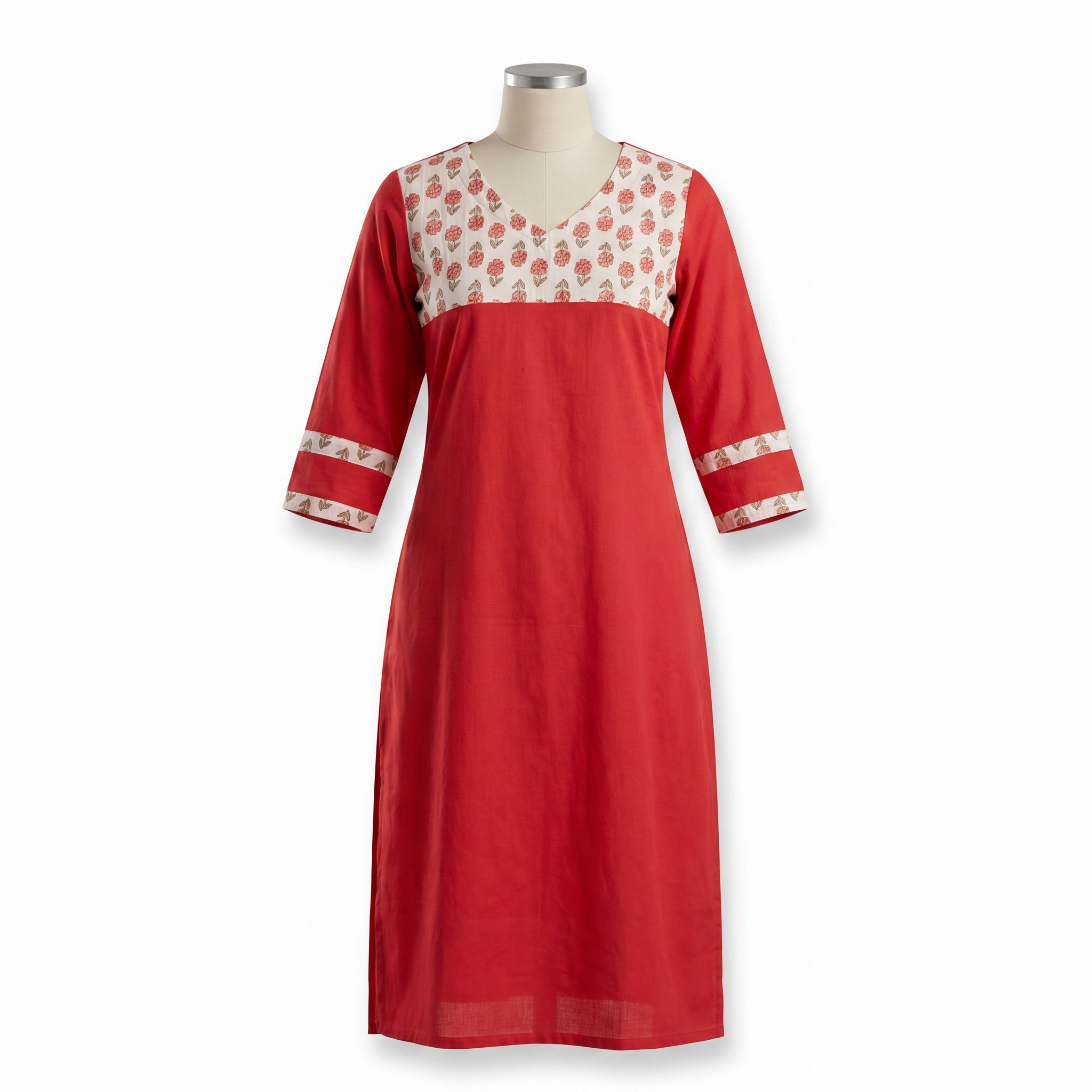 Pattern kurti 42- Handloom cotton kurti in red