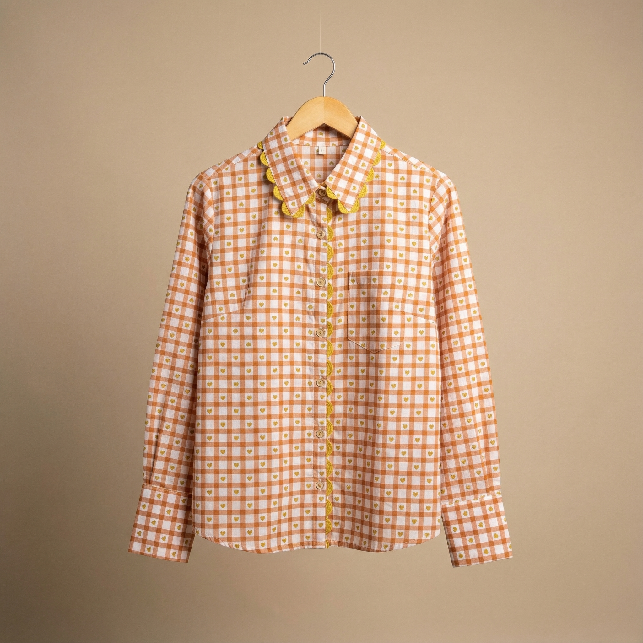 Women's shirt 6 -cute heart printed organic cotton shirt in peach and yellow