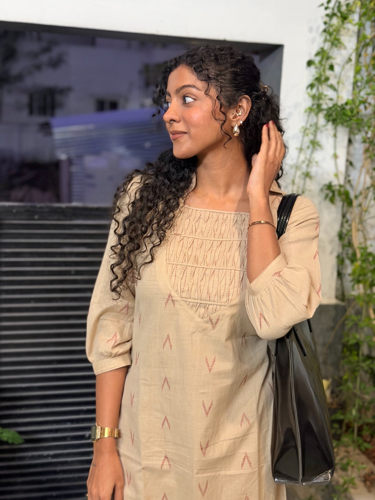 Yazhika - handloom cotton kurta set in biscoff colour