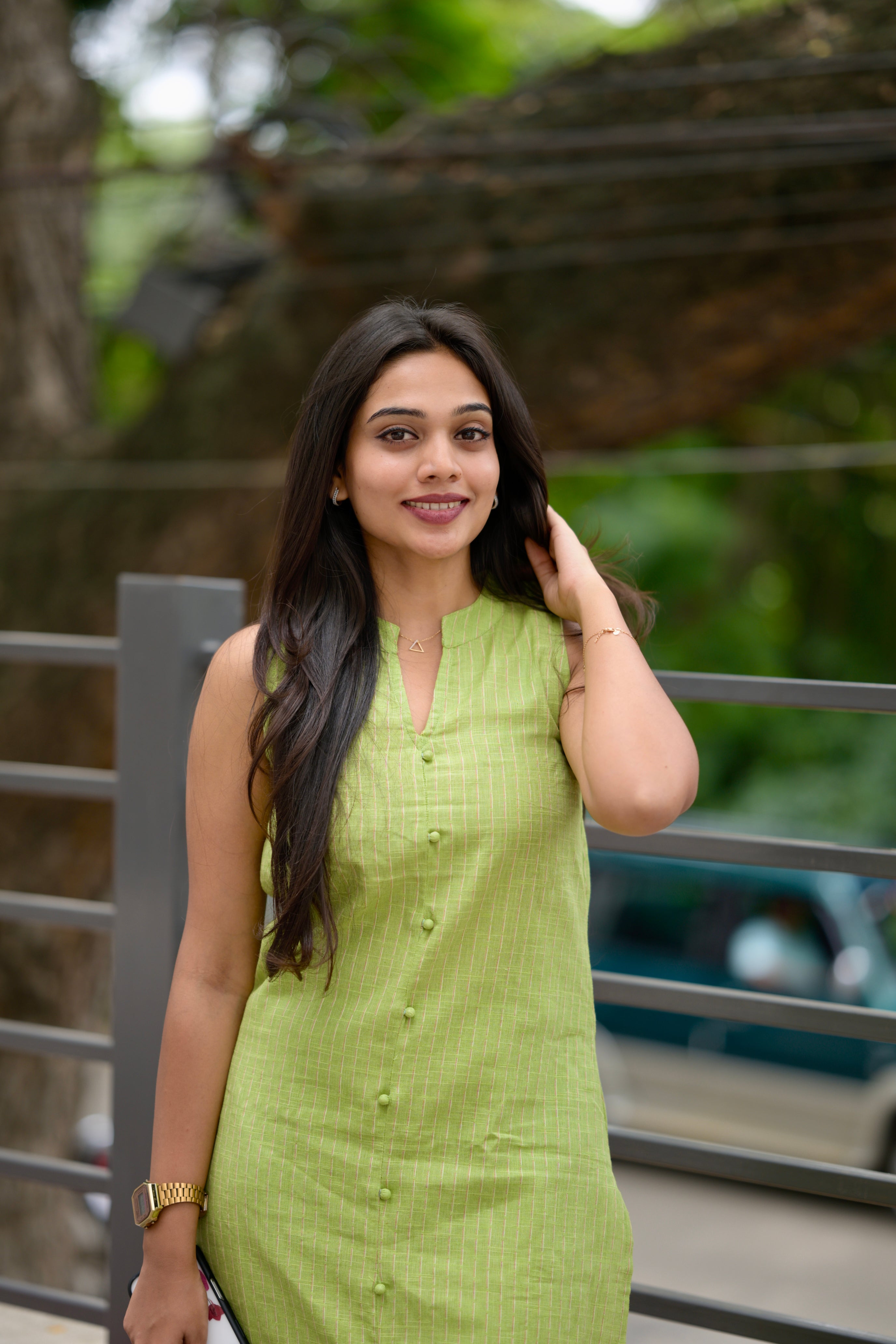 Kshithija - handloom cotton coord set in apple green