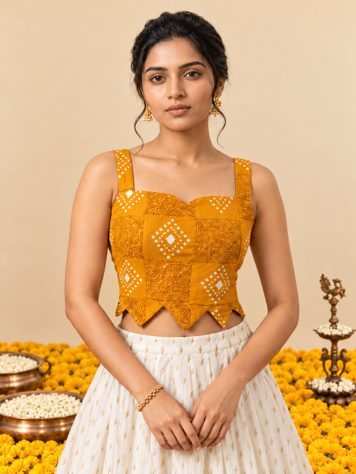 Crop Top #172 – Handloom Silk-Cotton Top in Mustard Yellow